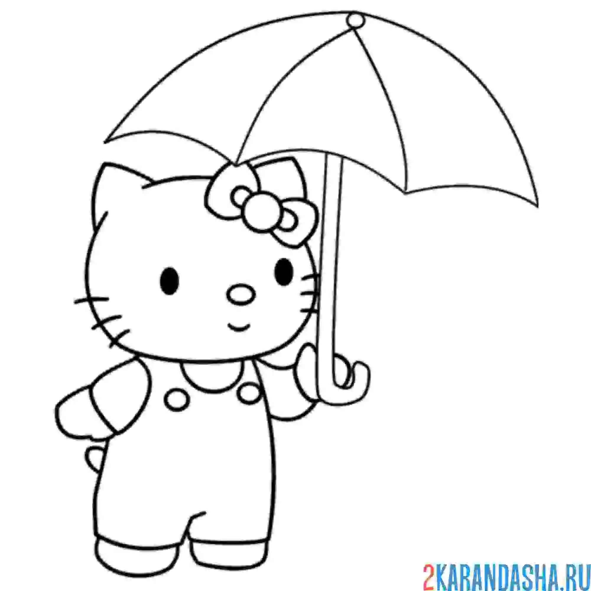 Раскраска зонтик хеллоу китти