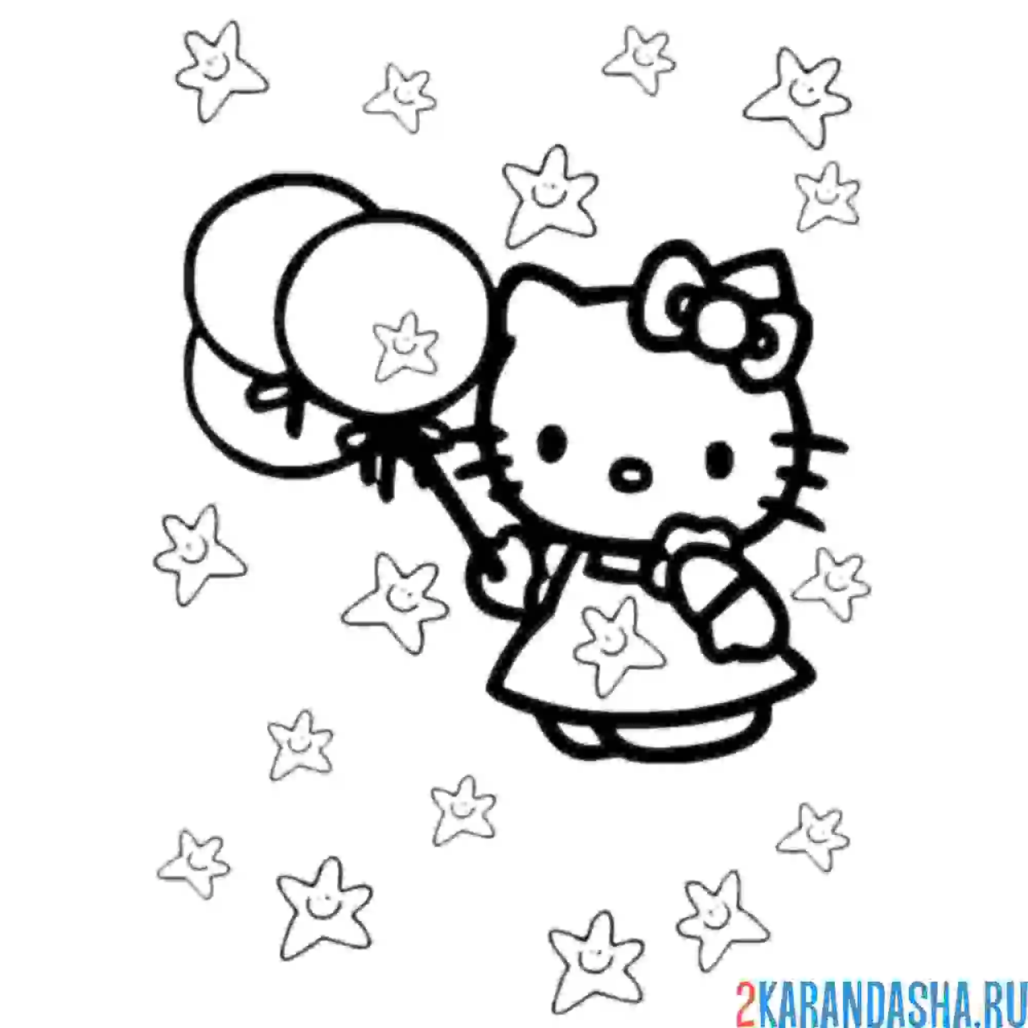 Раскраска китти с шарами