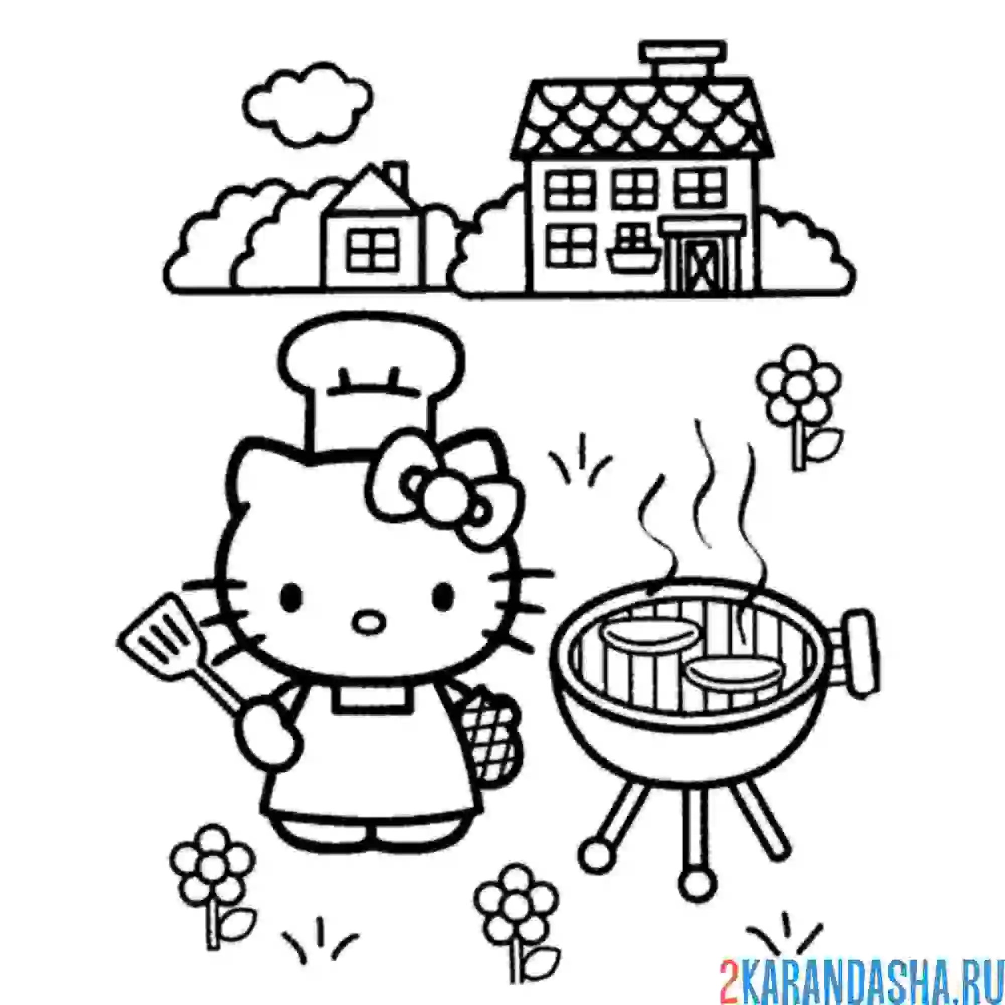 Раскраска хелло китти барбекю