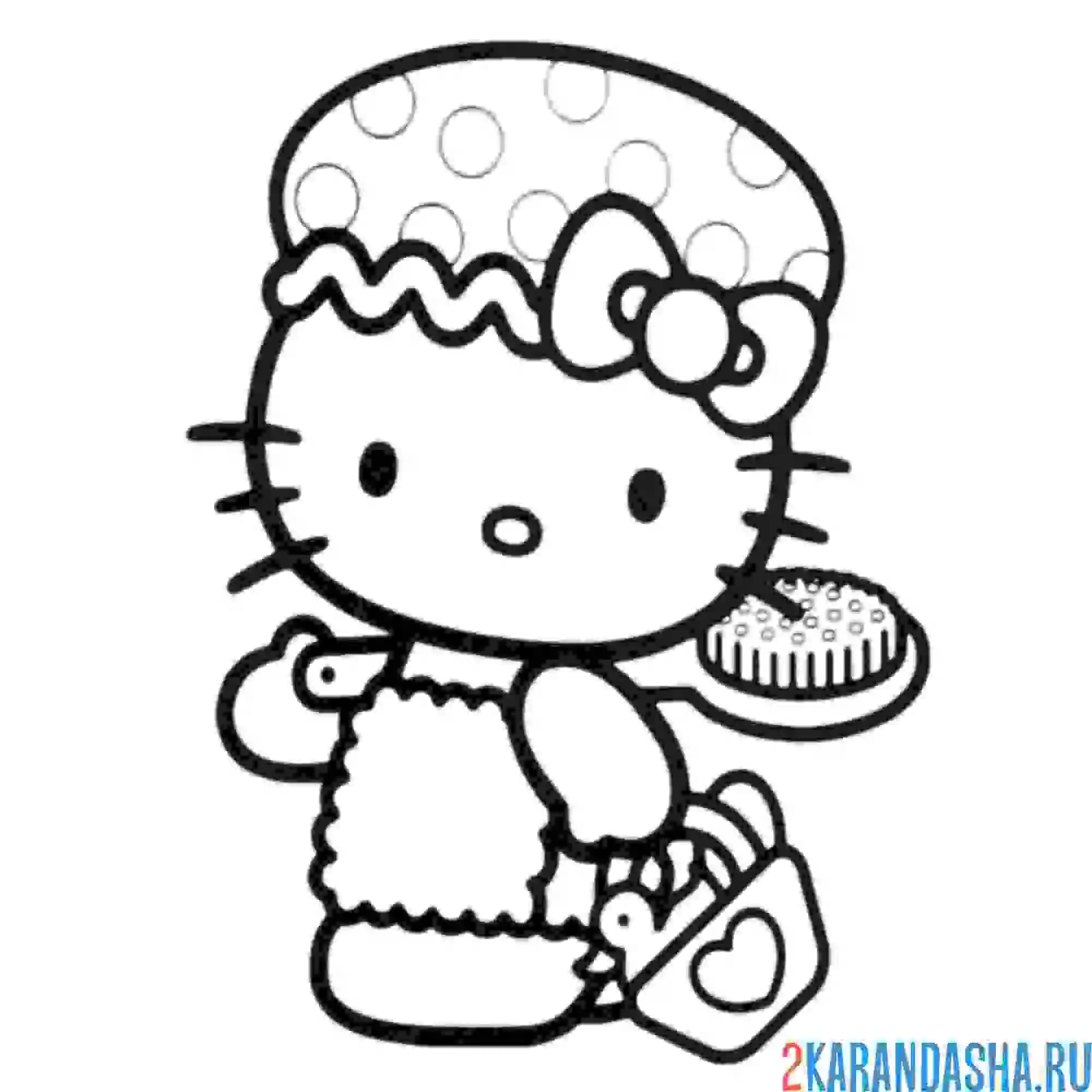 Раскраска китти идет в душ