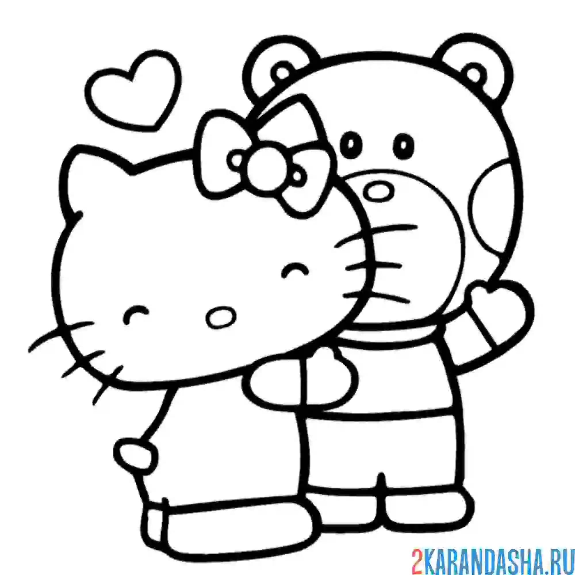 Раскраска киити обнимает мишку томас