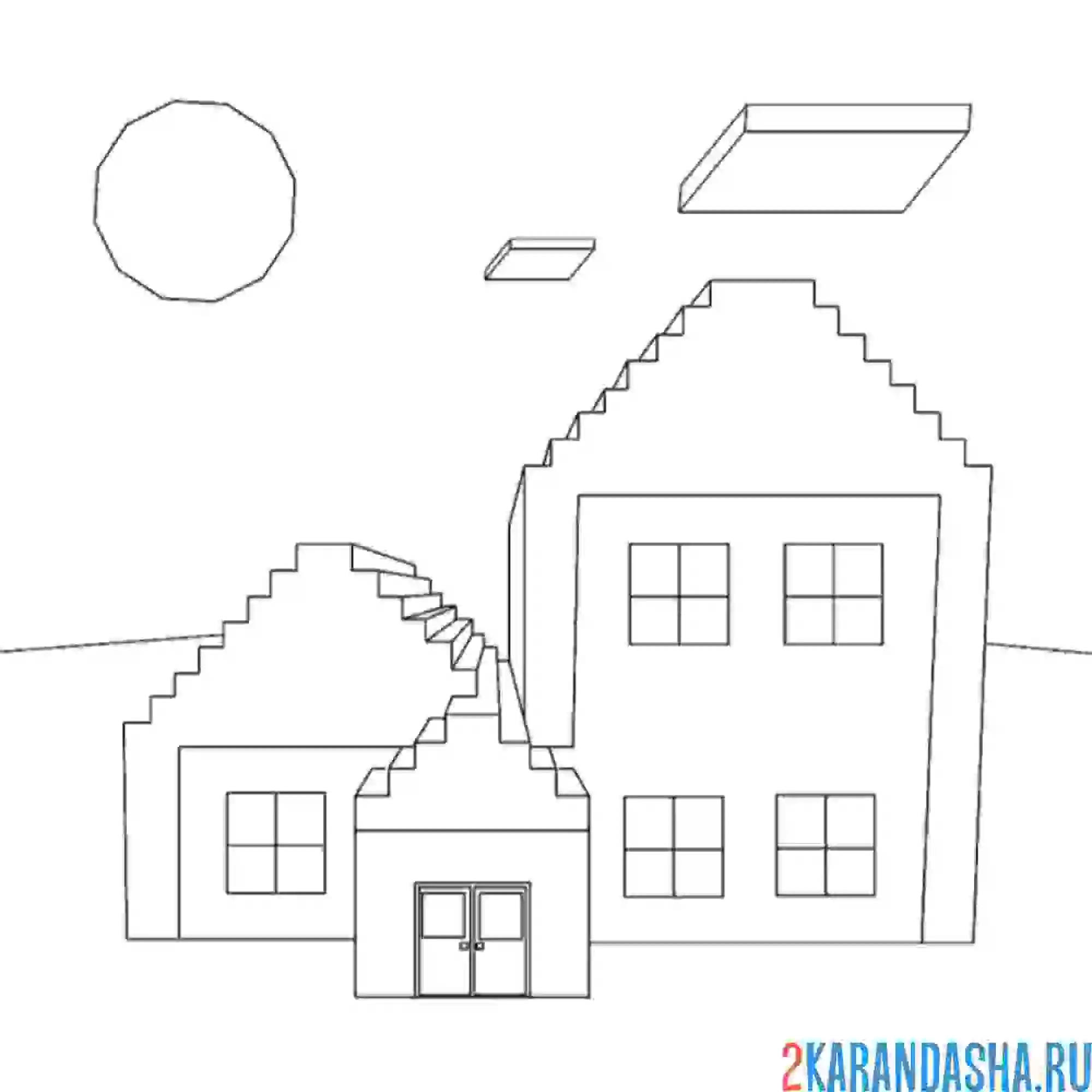 Раскраска майнкрафт домики