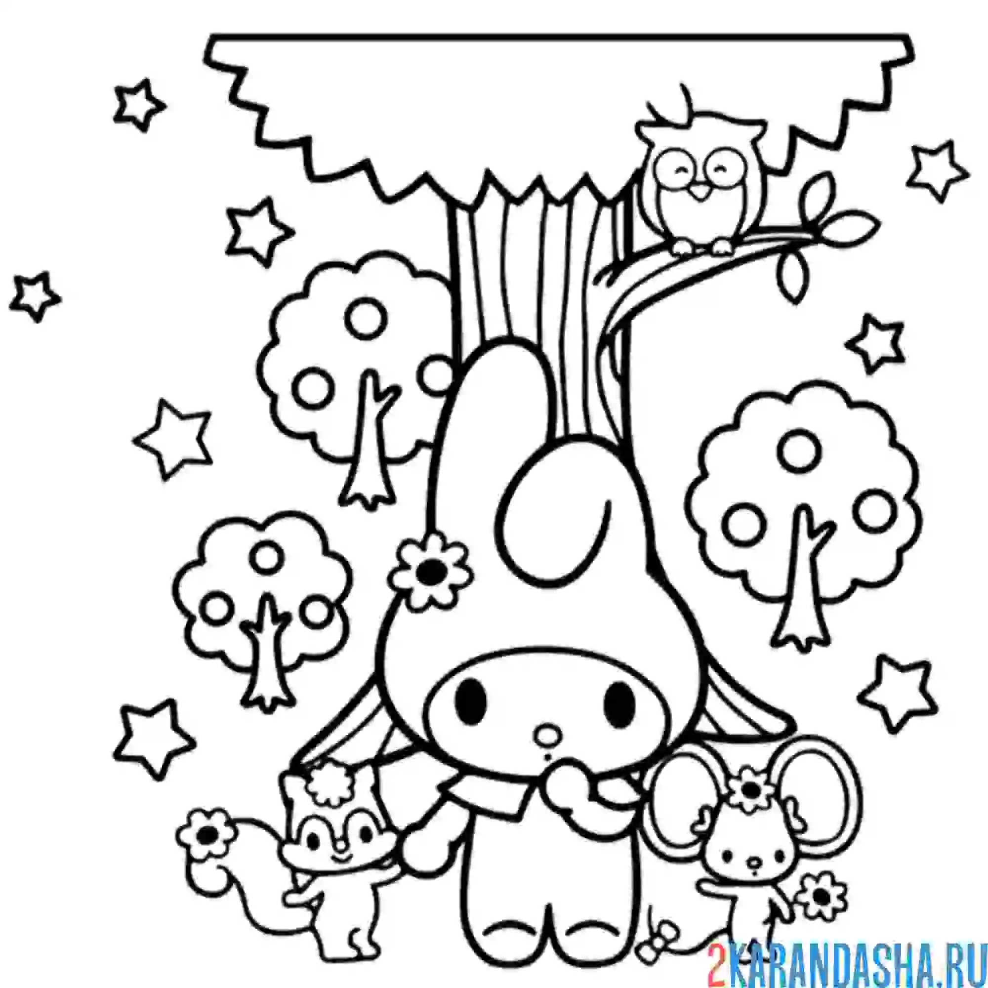 Раскраска май мелоди у дерева