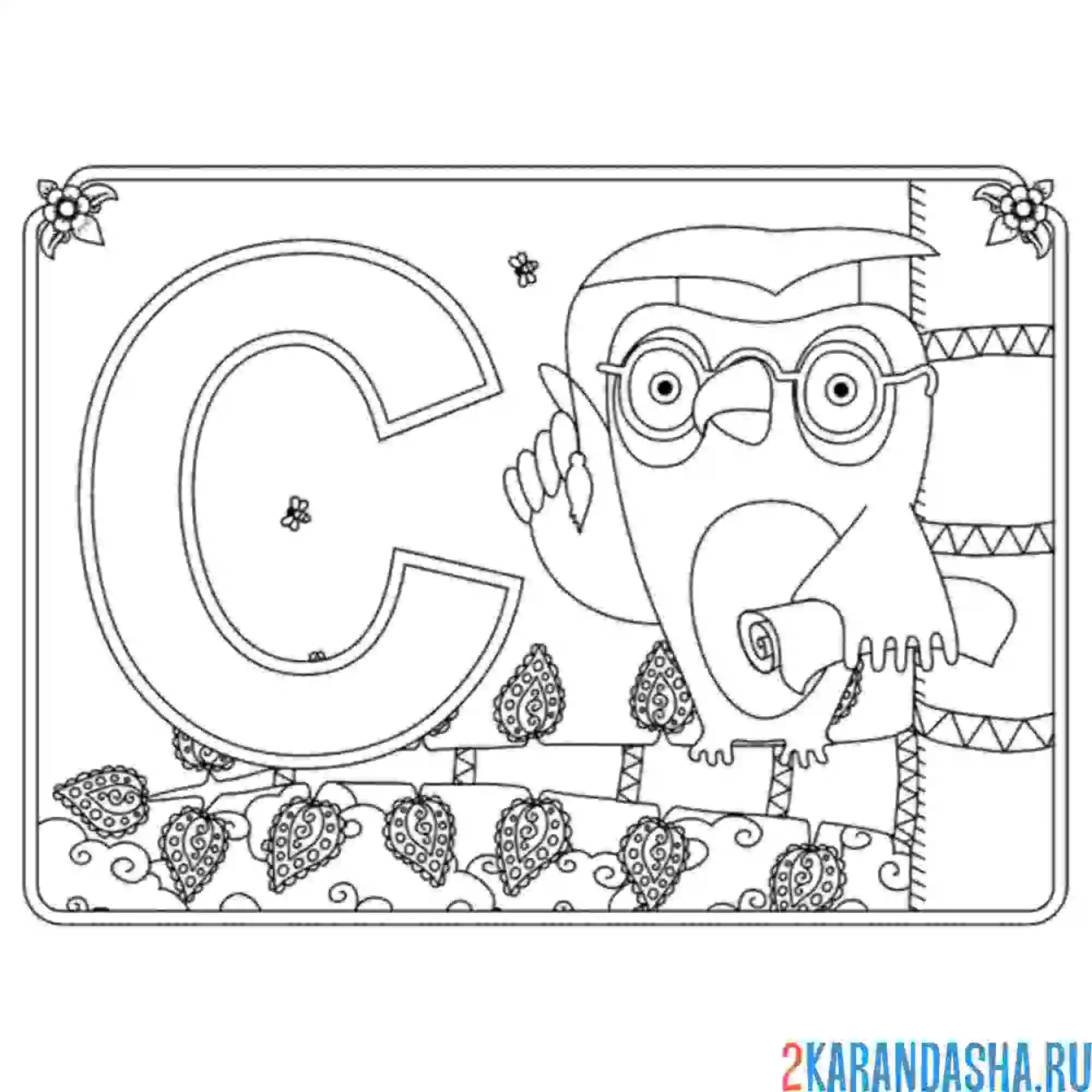 Раскраска буква с с картинкой совы