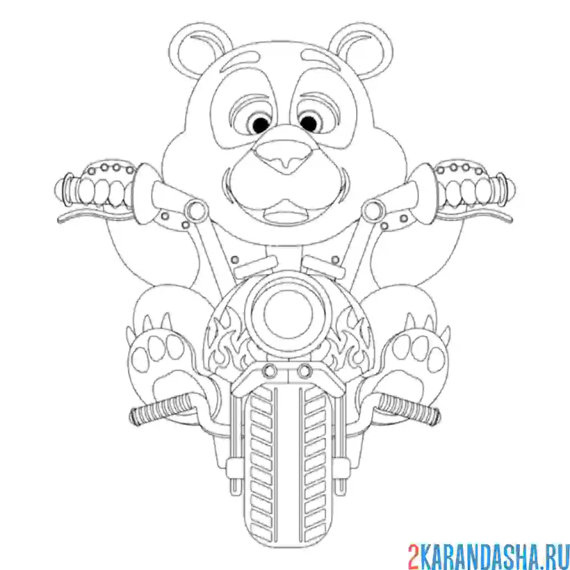 Раскраска панда на мотоцикле