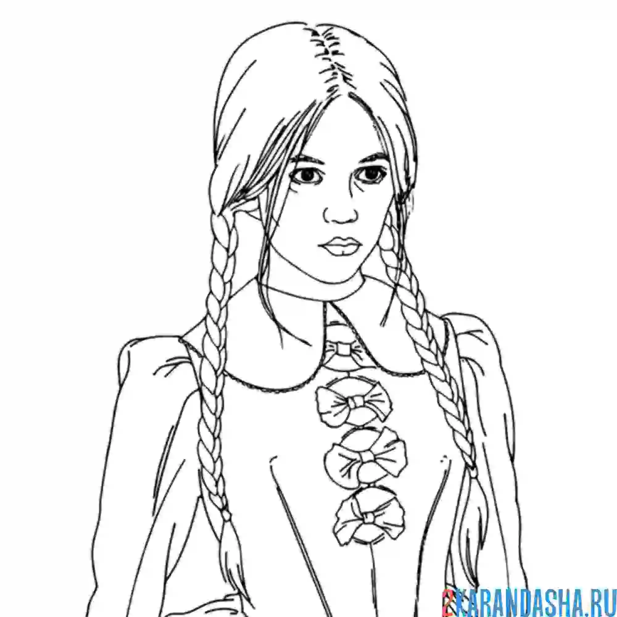 Раскраска уэнздей в платье