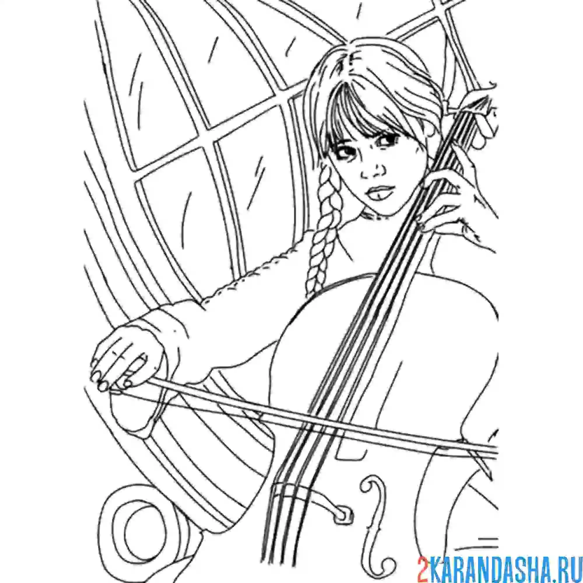 Раскраска венсдей играет