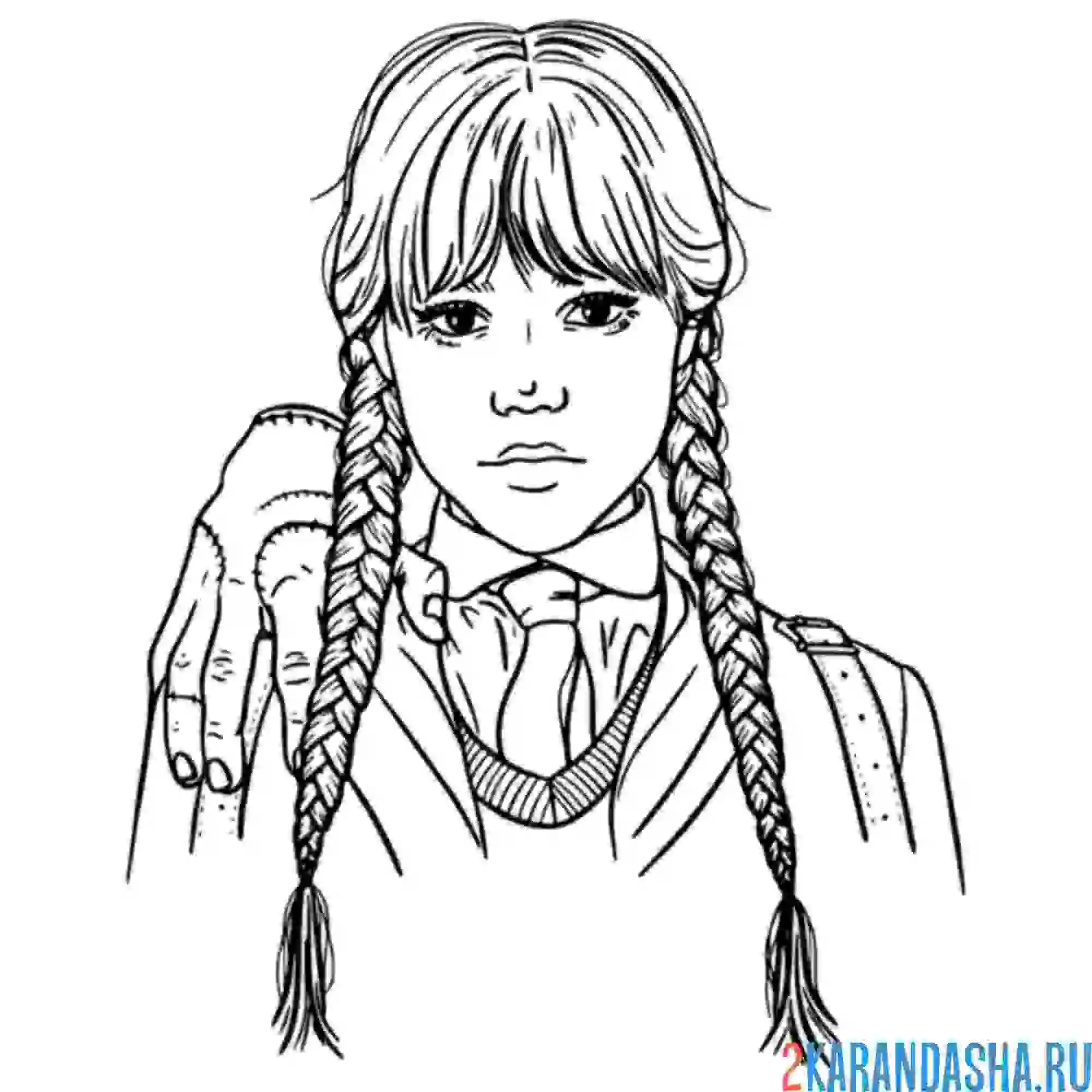 Раскраска венсдей с вещью