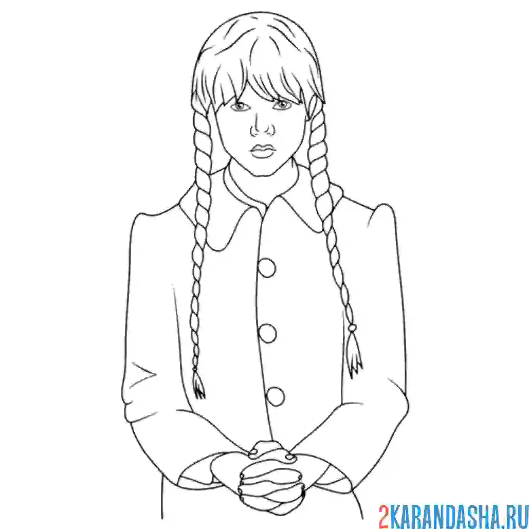 Раскраска уэнздей в пальто