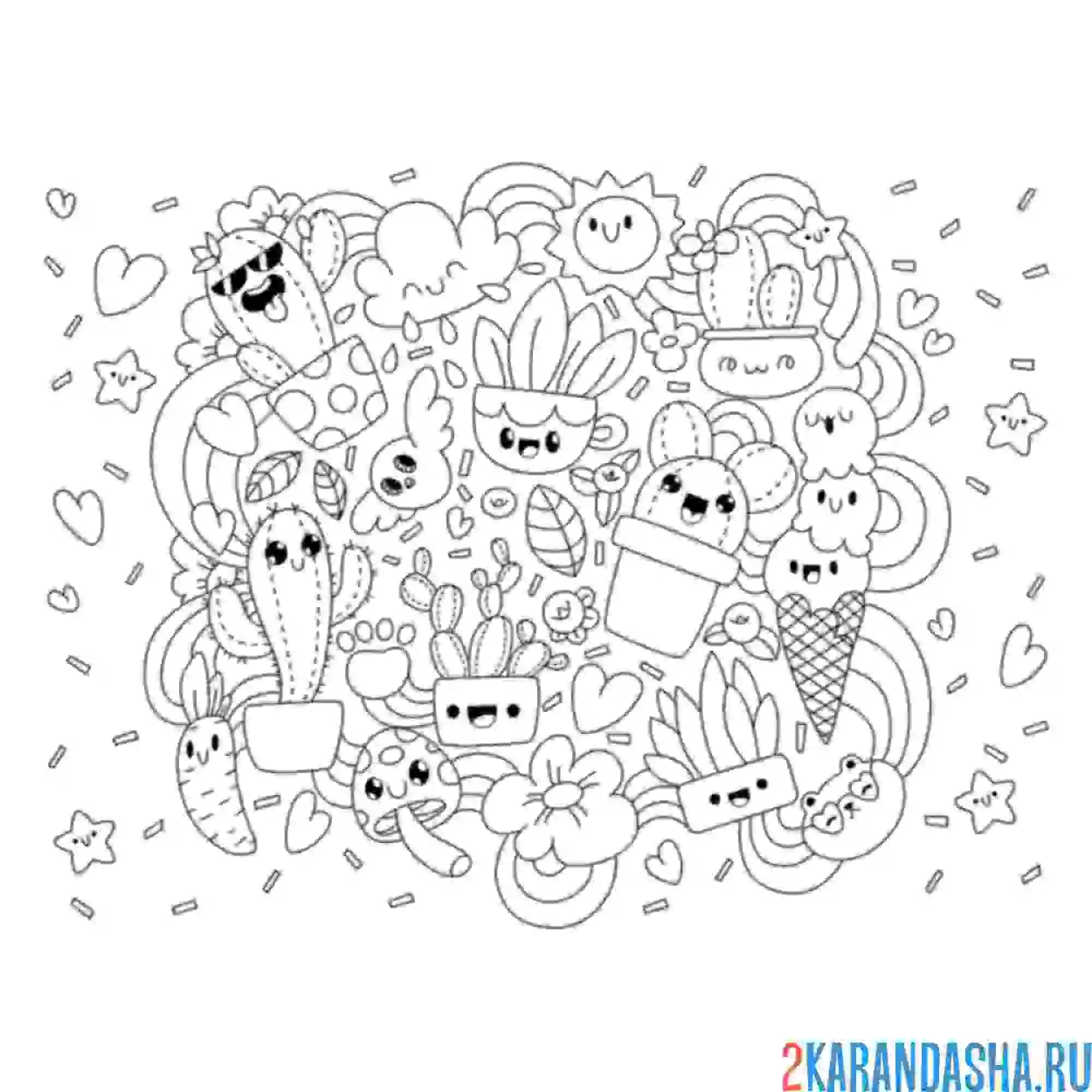 Раскраска мороженое и еда каваи