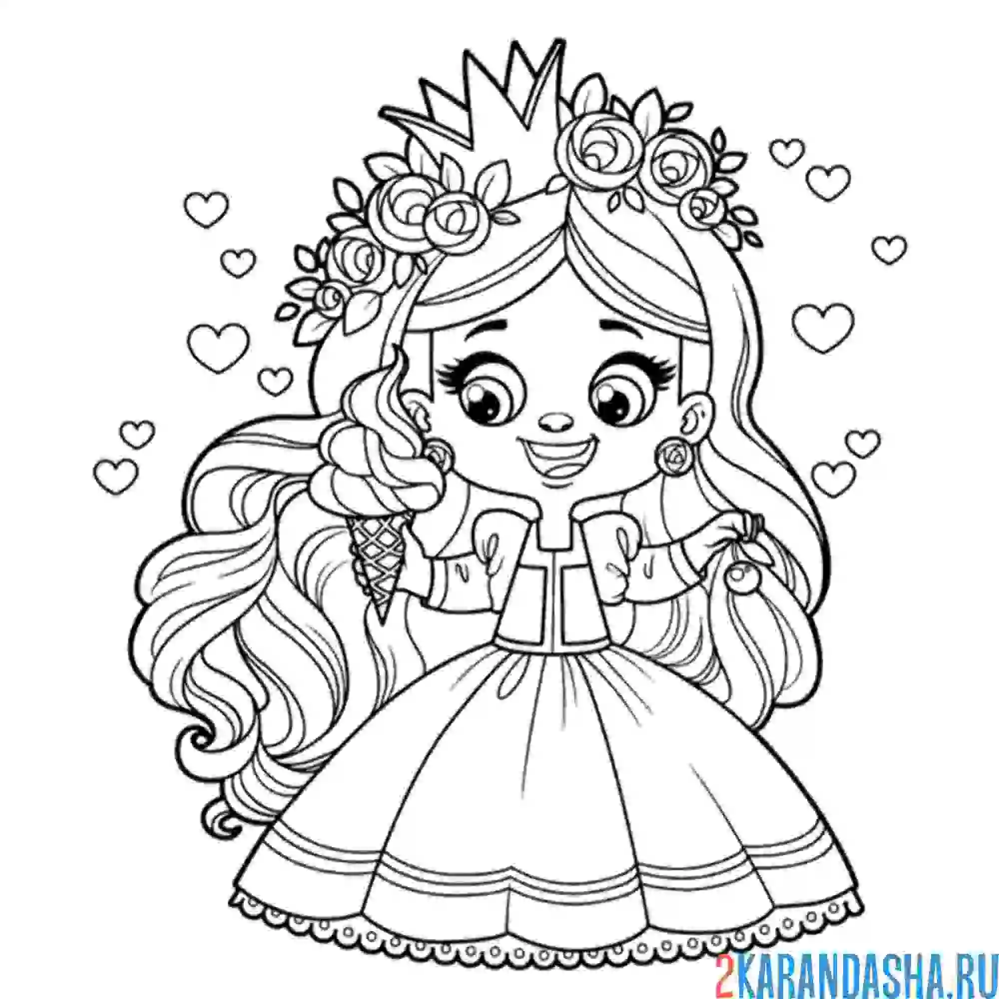 Раскраска принцесса ест мороженое