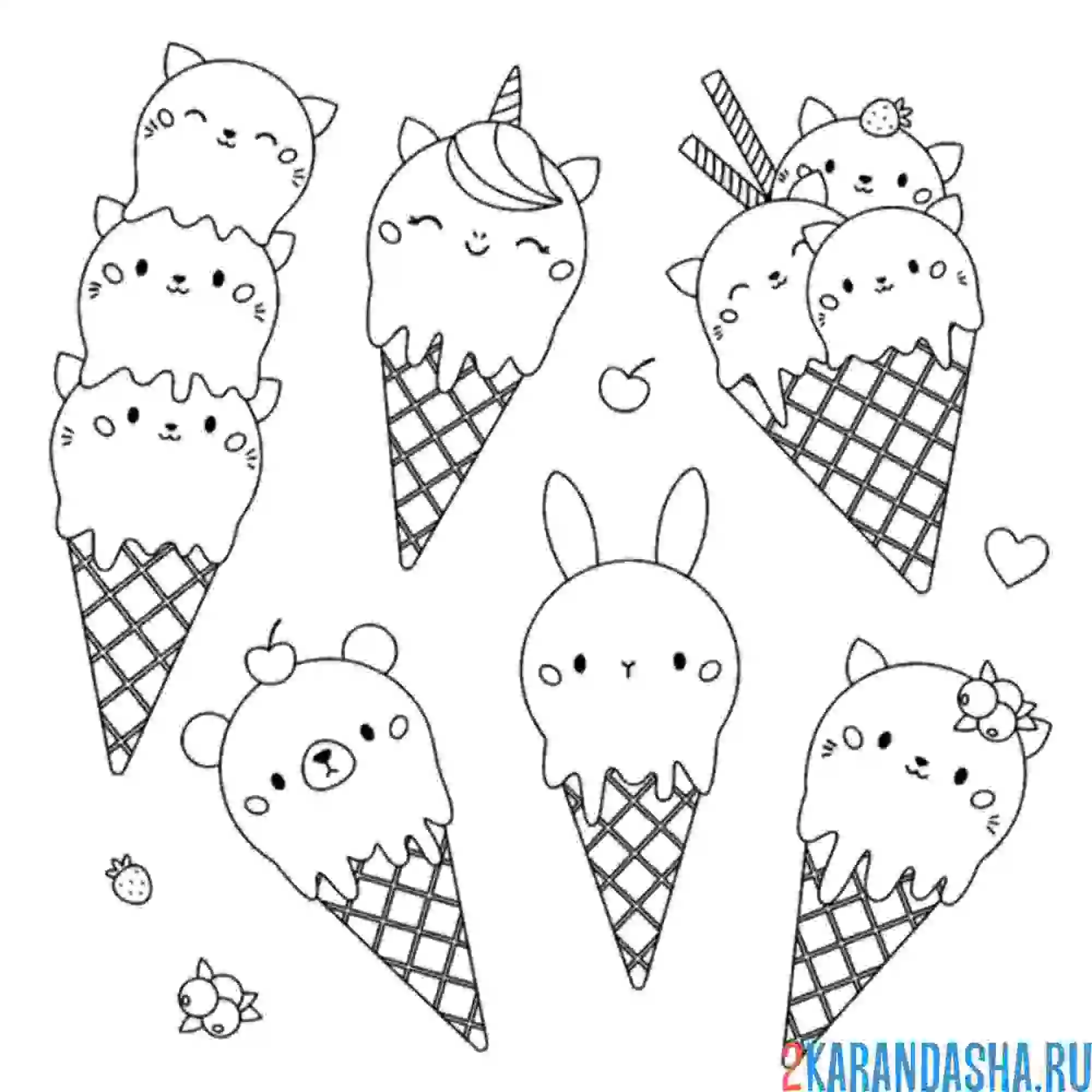 Раскраска каваи мороженое в рожке