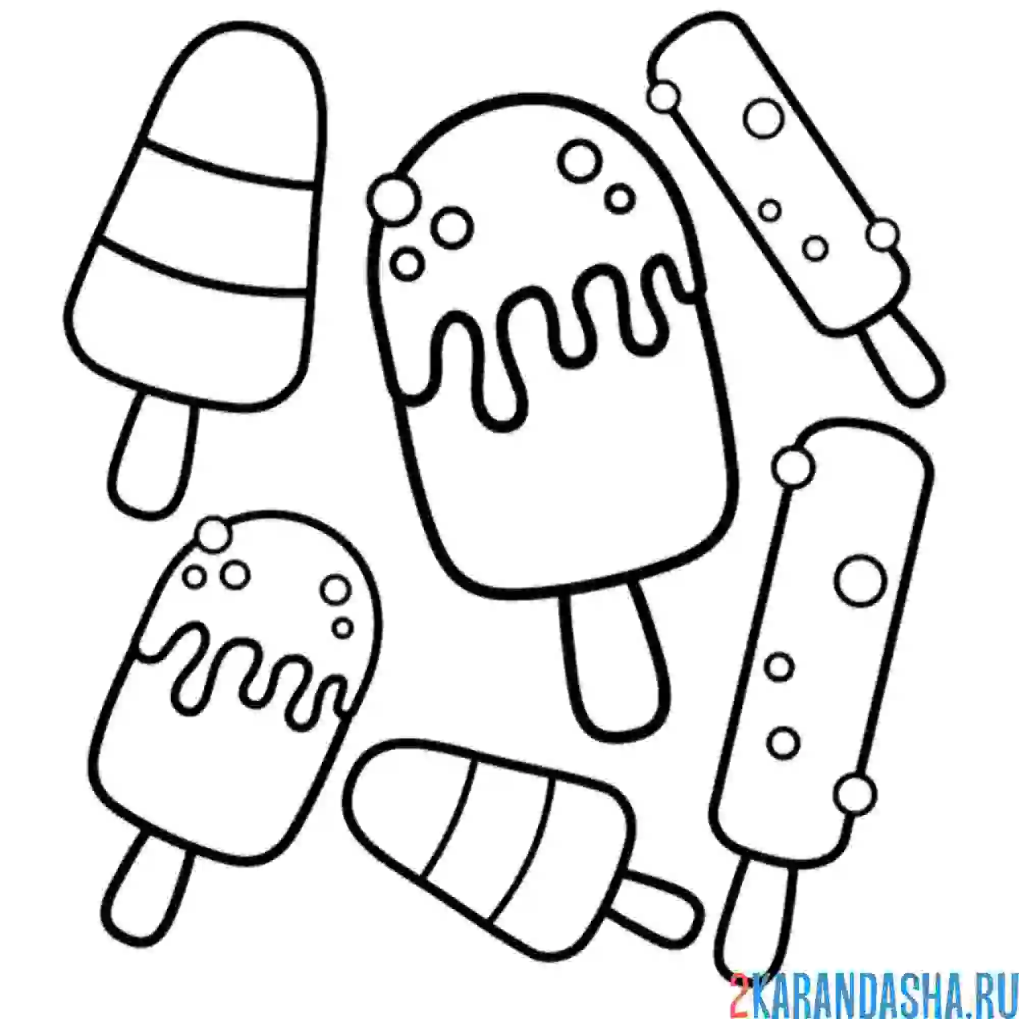 Раскраска много мороженых