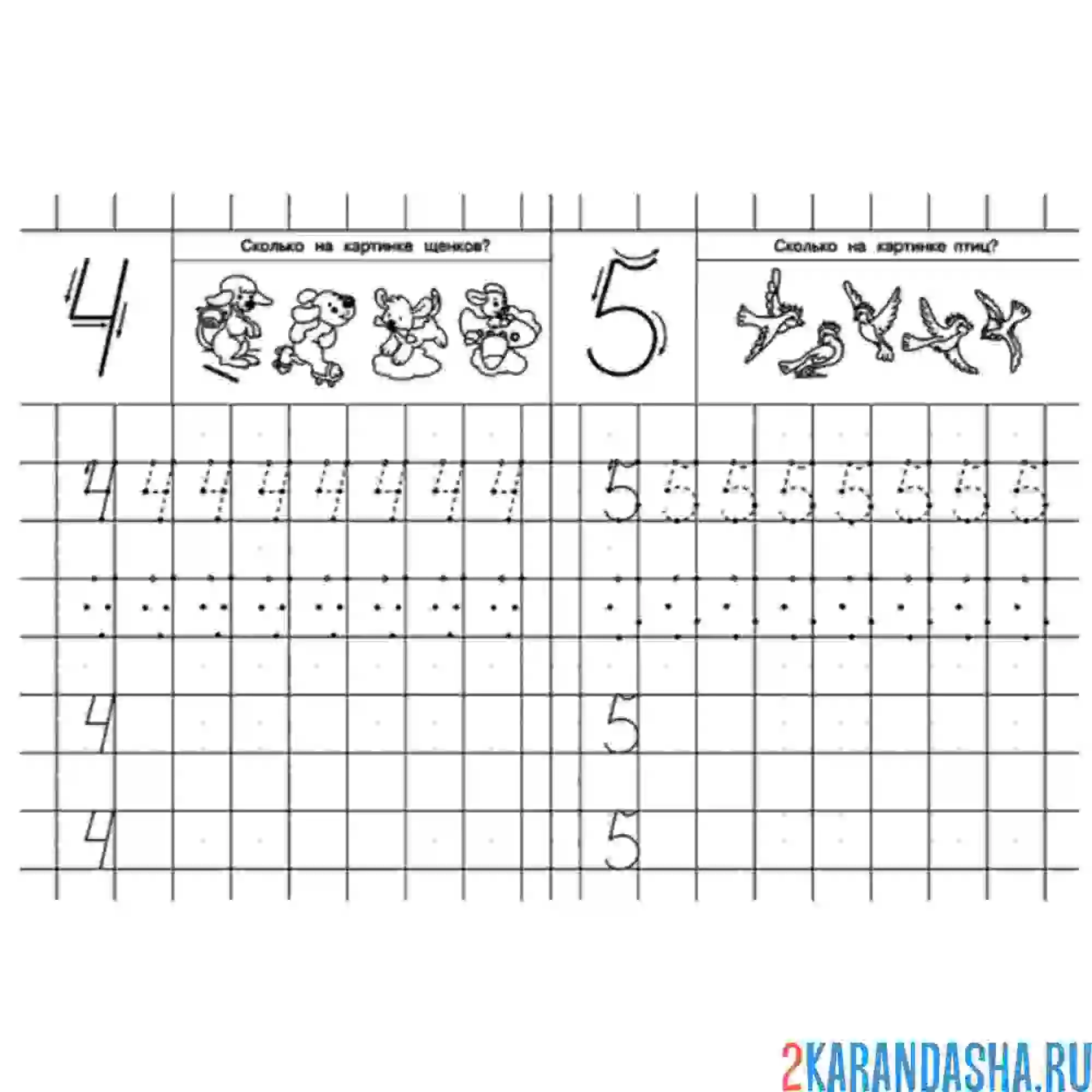 Раскраска пропись цифра 4 5