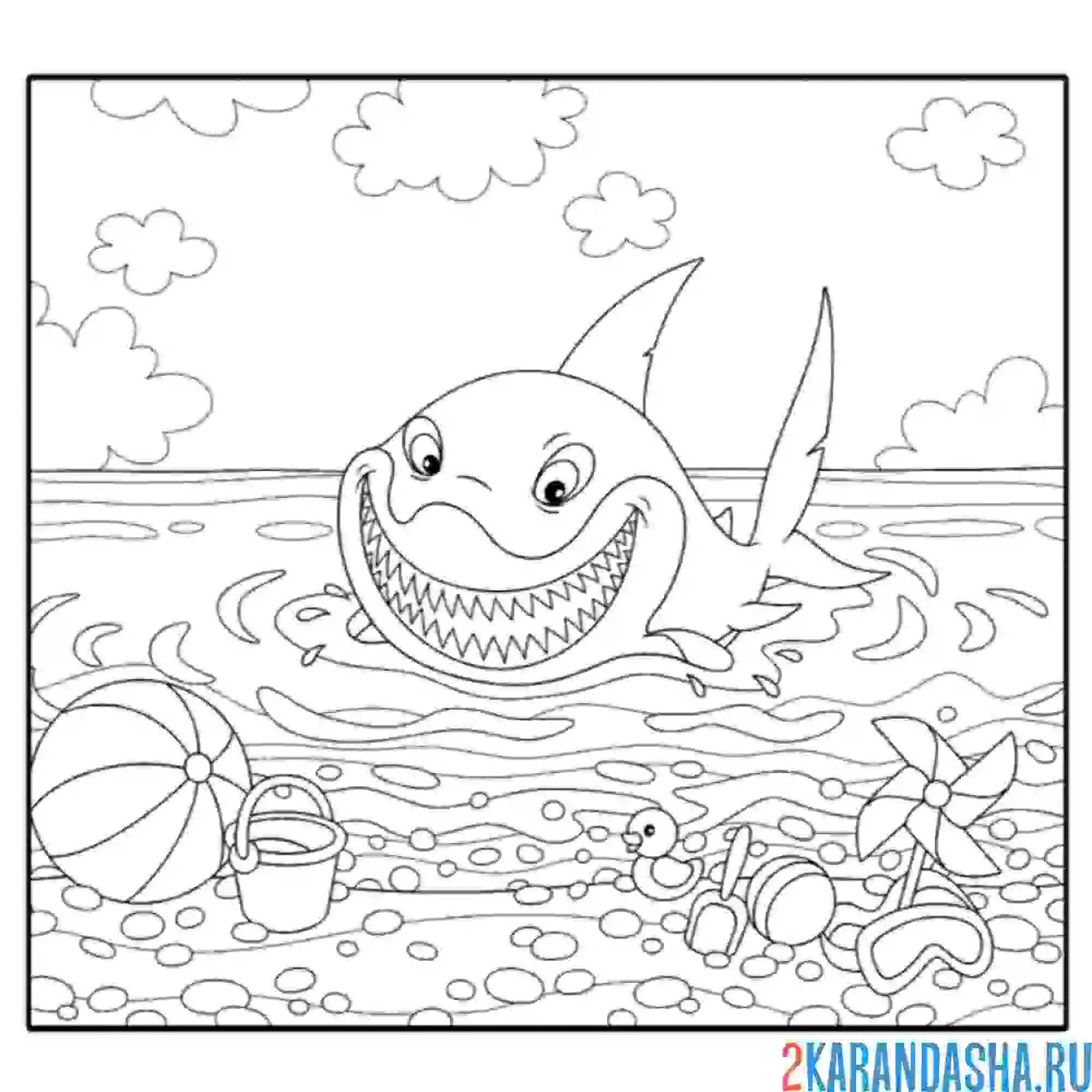 Раскраска акула дружелюбная