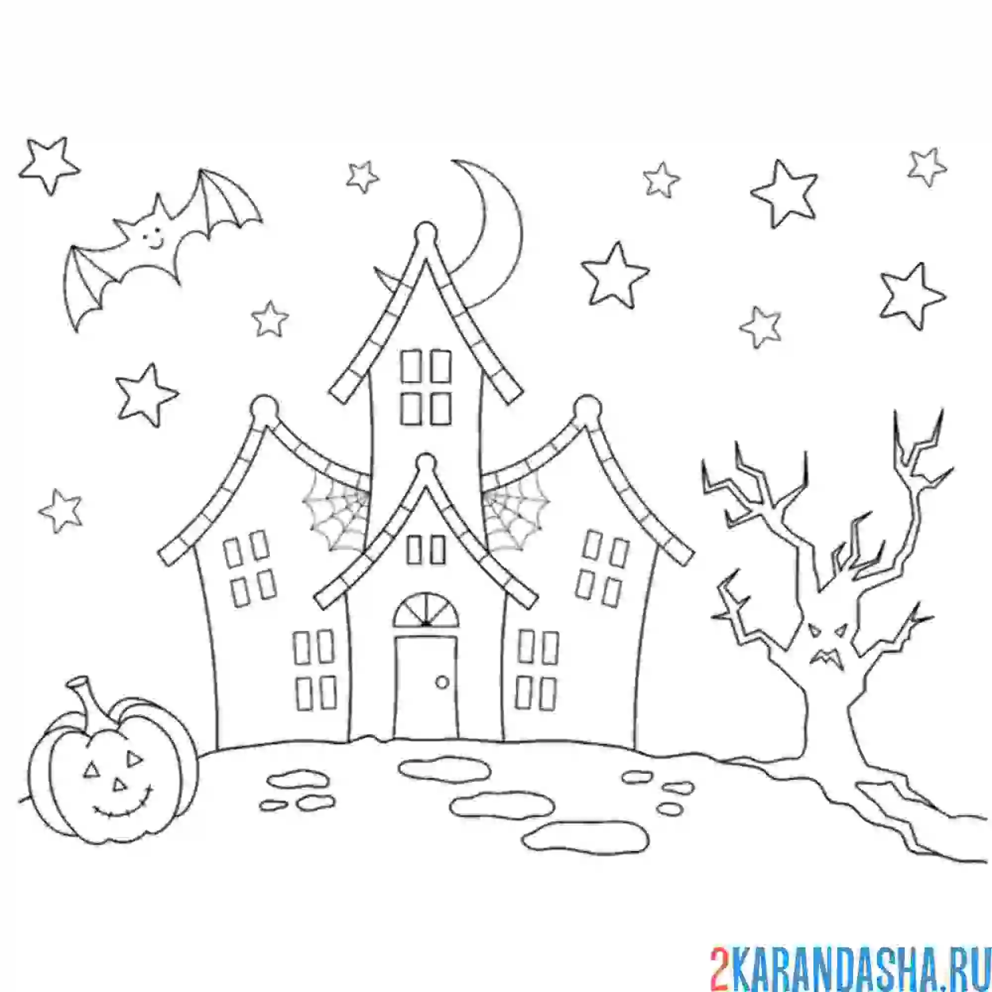 Раскраска хэллоуин заброшенный дом