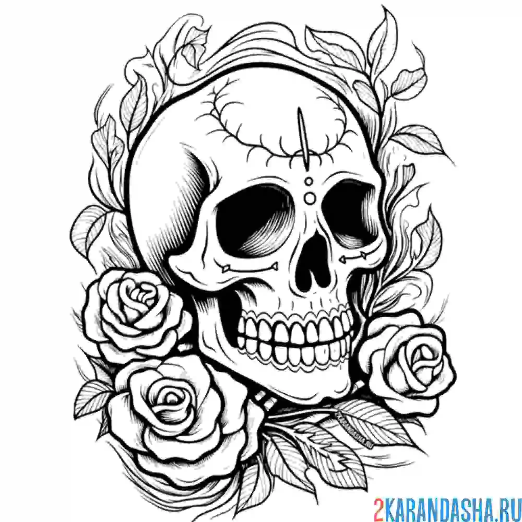Раскраска череп на хэллоуин