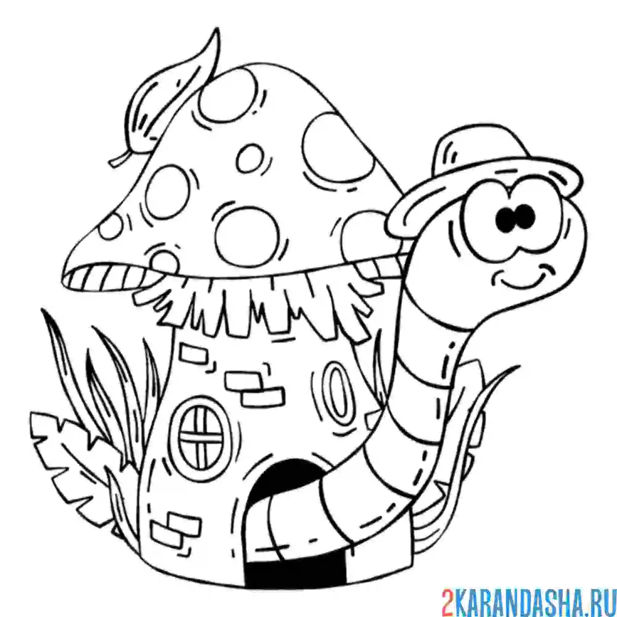 Раскраска гусеница в шляпе