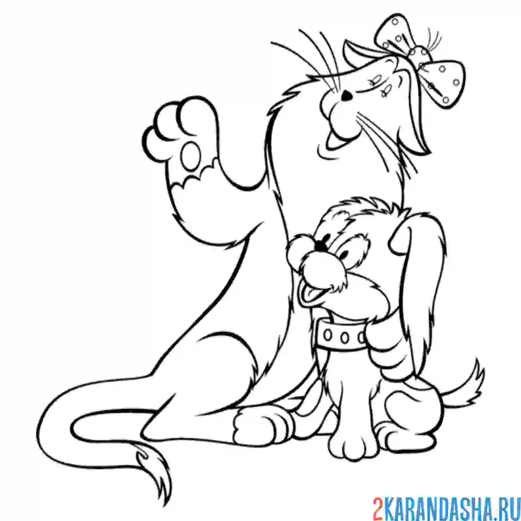 Раскраска кот и щенок | малыш и карлсон