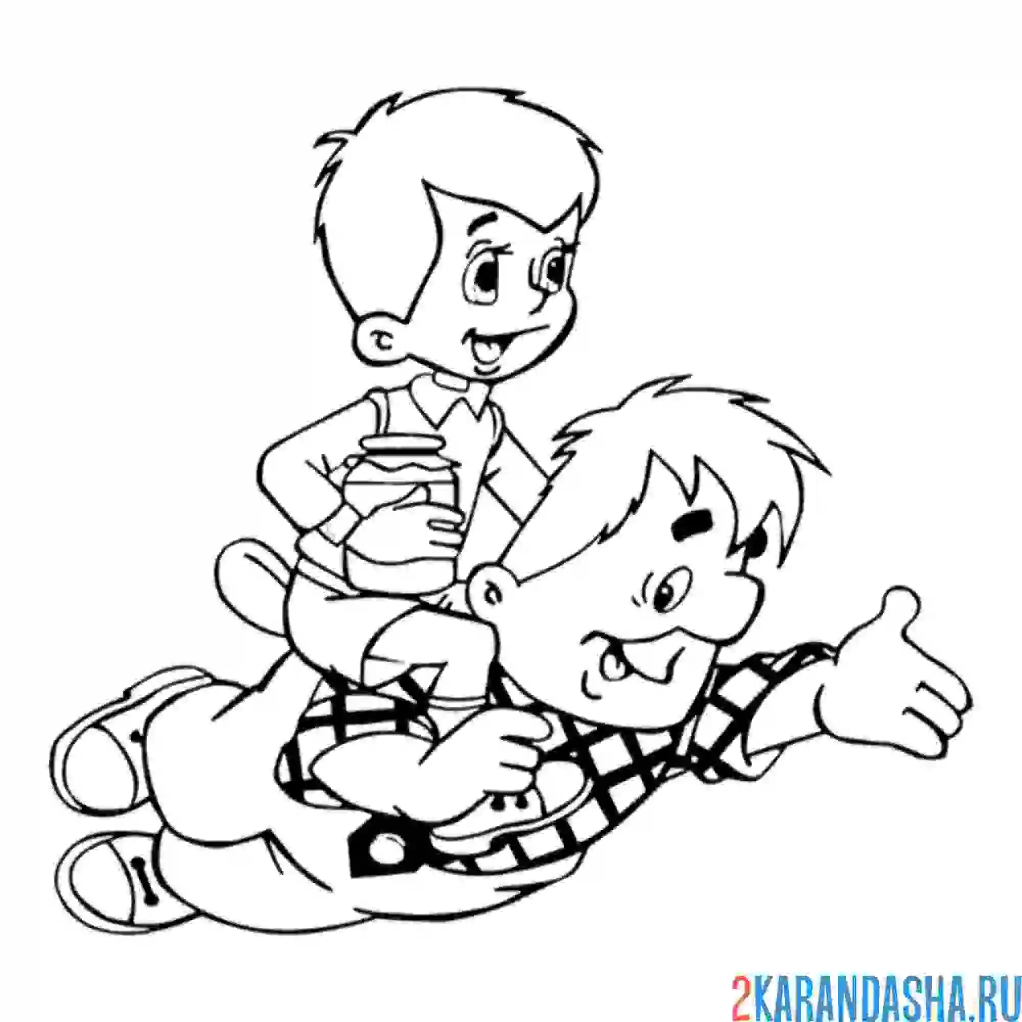Раскраска малыш, карлсон и варенье
