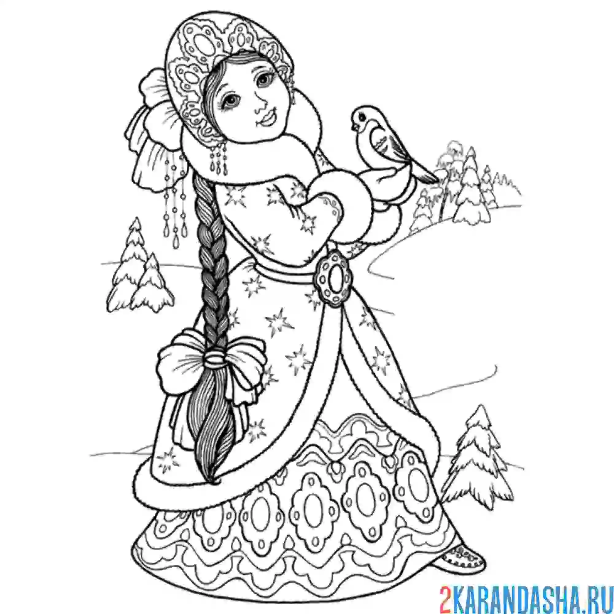 Раскраска русский народный костюм зимний