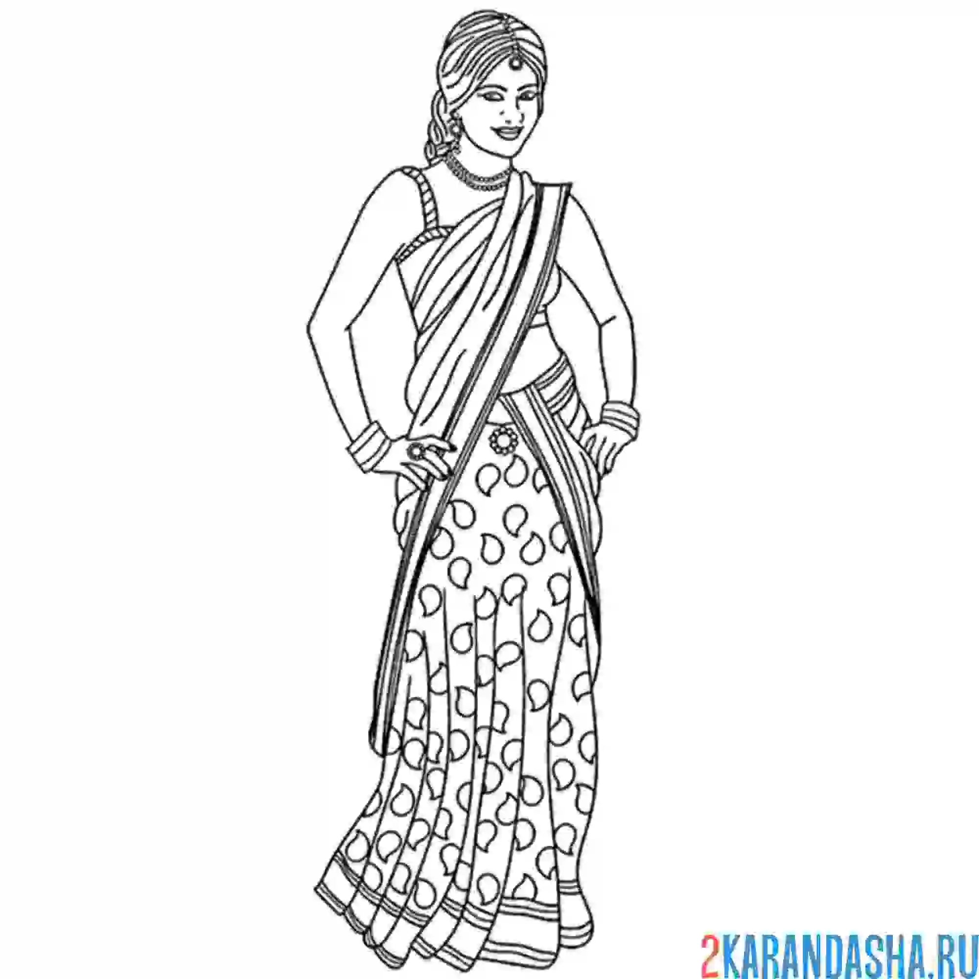 Раскраска индийский женский костюм