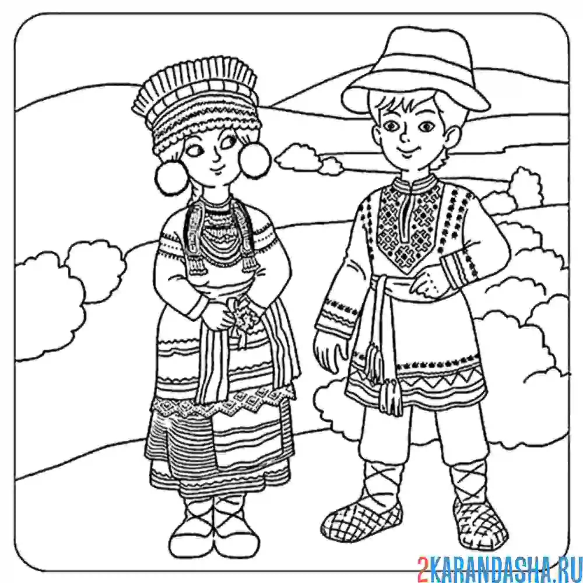 Раскраска мордовский национальный костюм