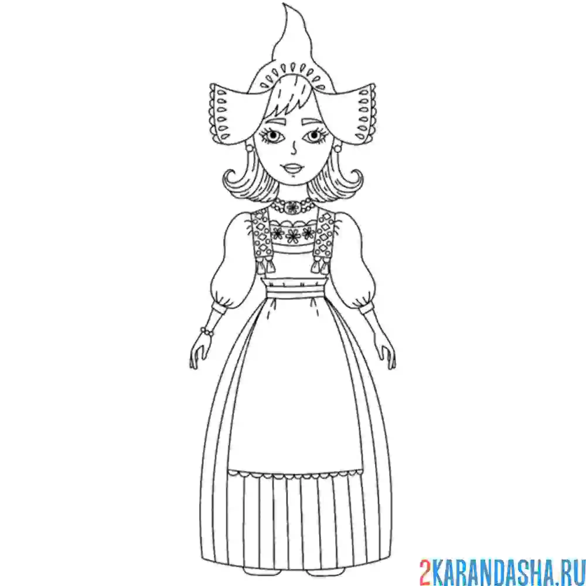 Раскраска нидерланды национальный костюм