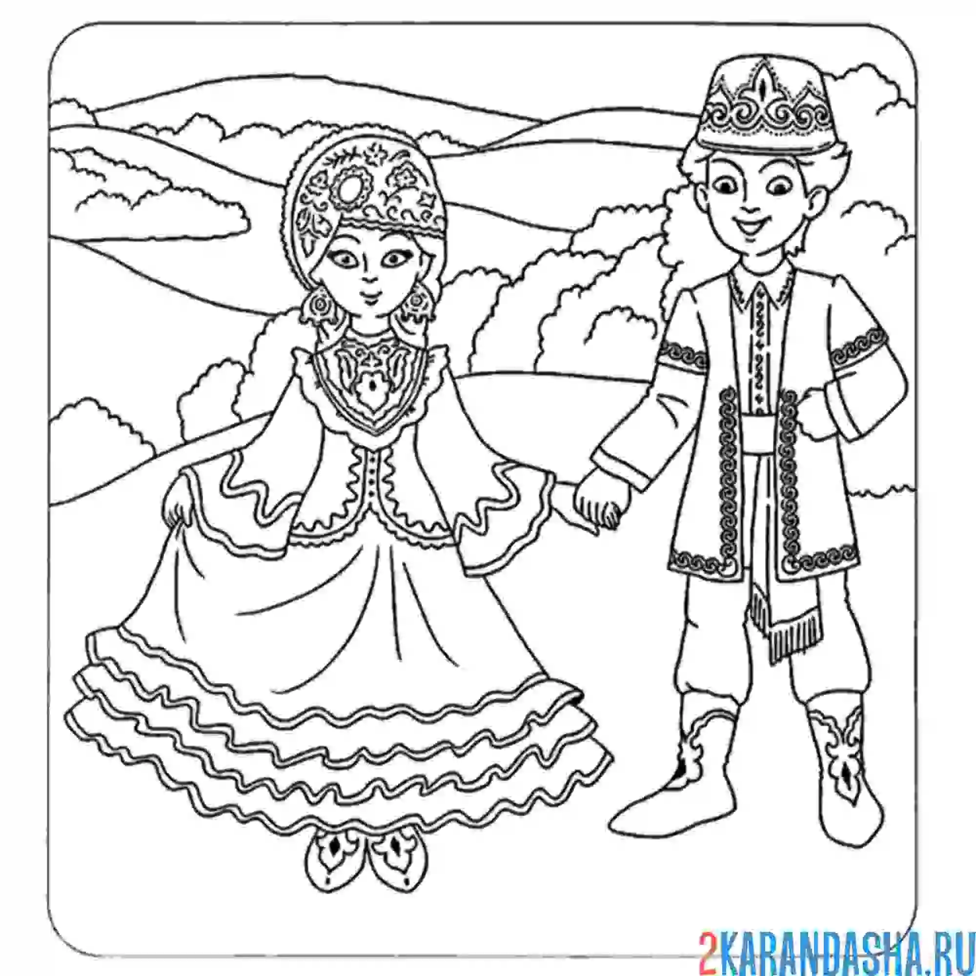 Раскраска татарский национальный костюм