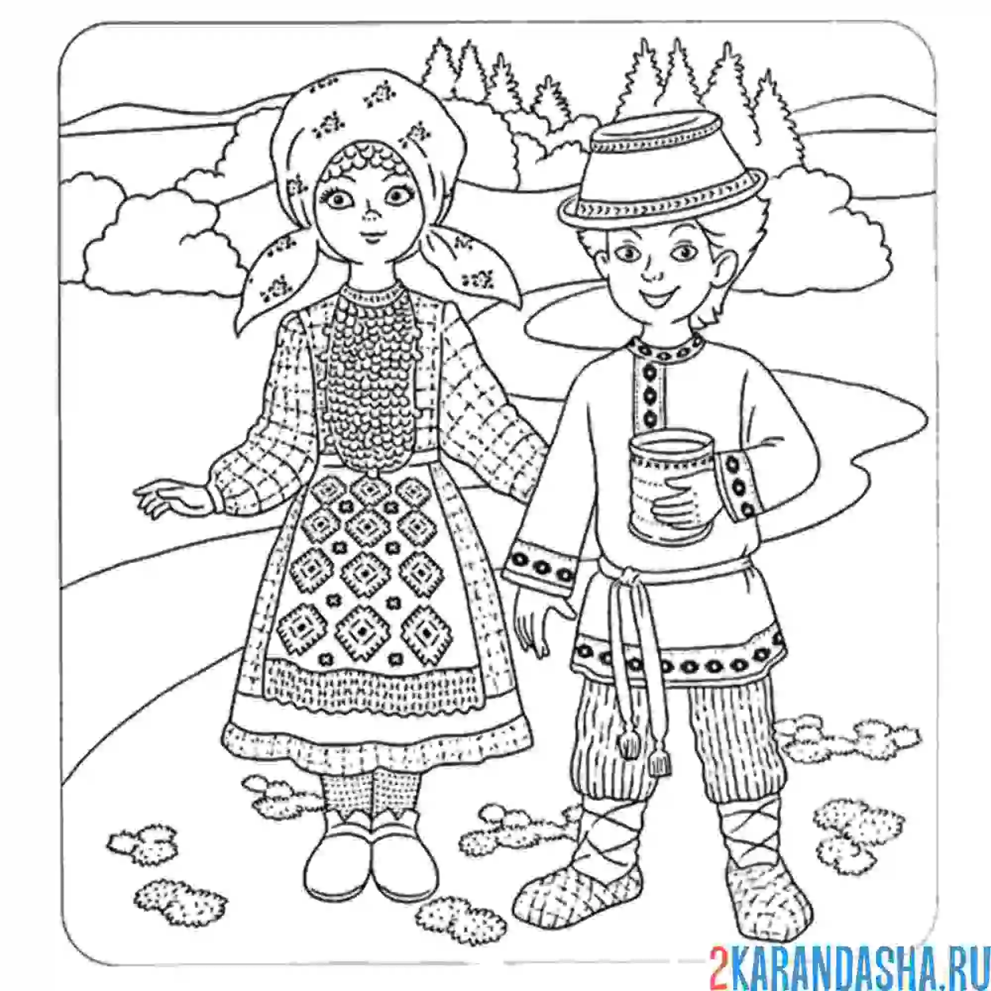 Раскраска удмуртский национальный костюм