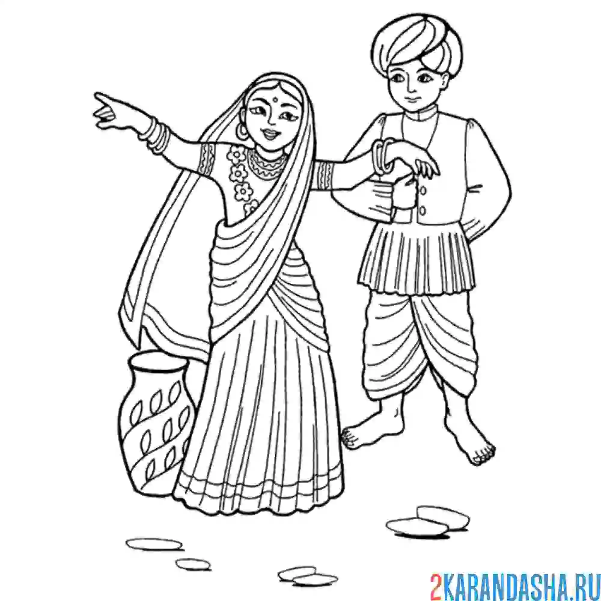 Раскраска индия национальный костюм