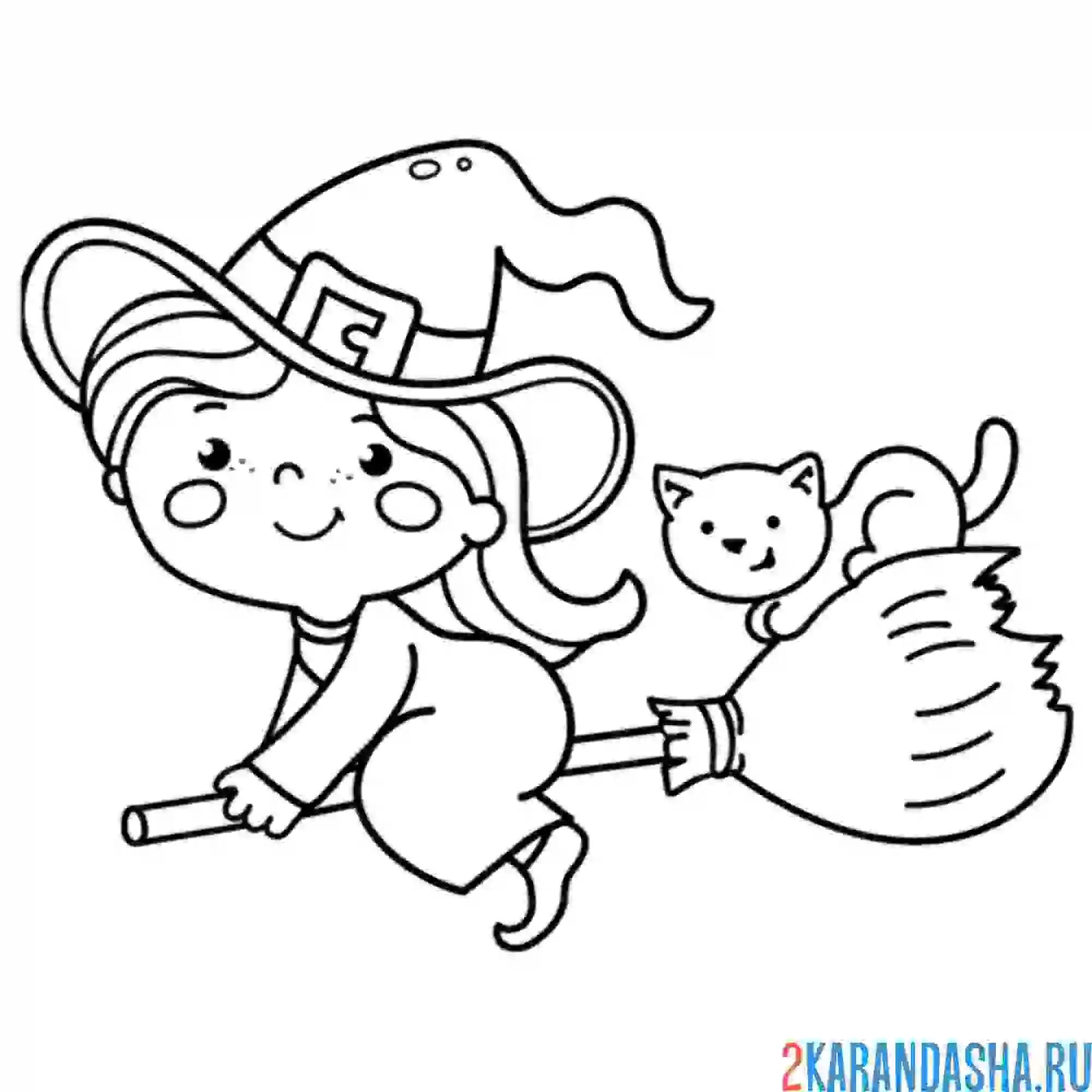 Раскраска маленькая ведьма на метле