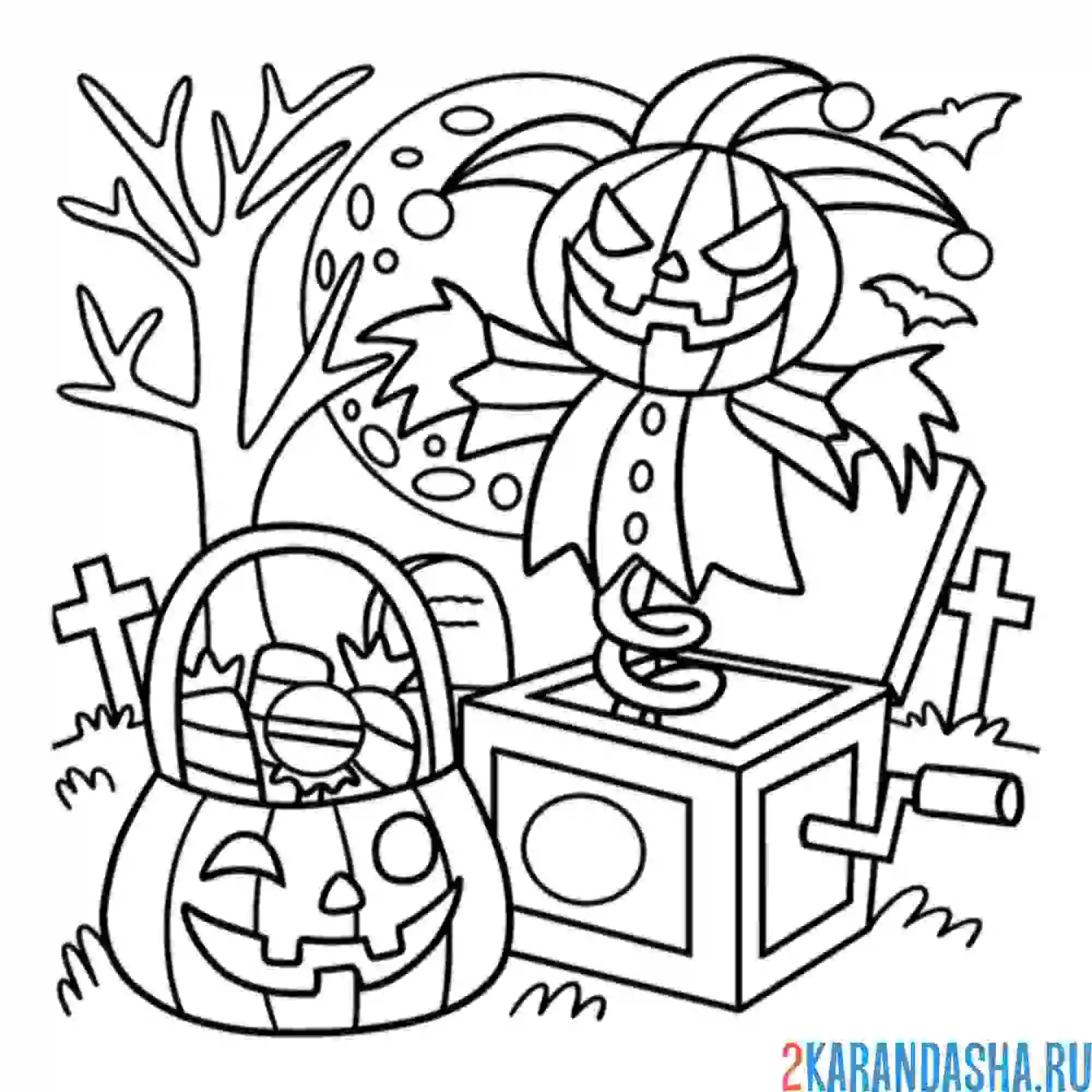 Раскраска клоун в шкатулке