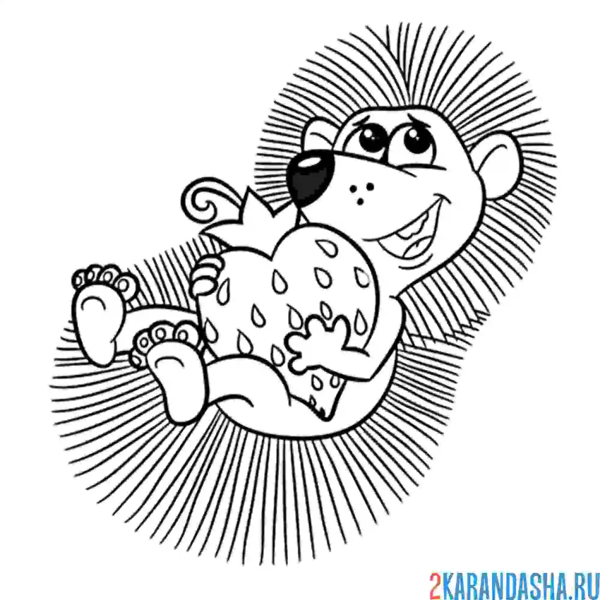 Раскраска ежик с клубникой