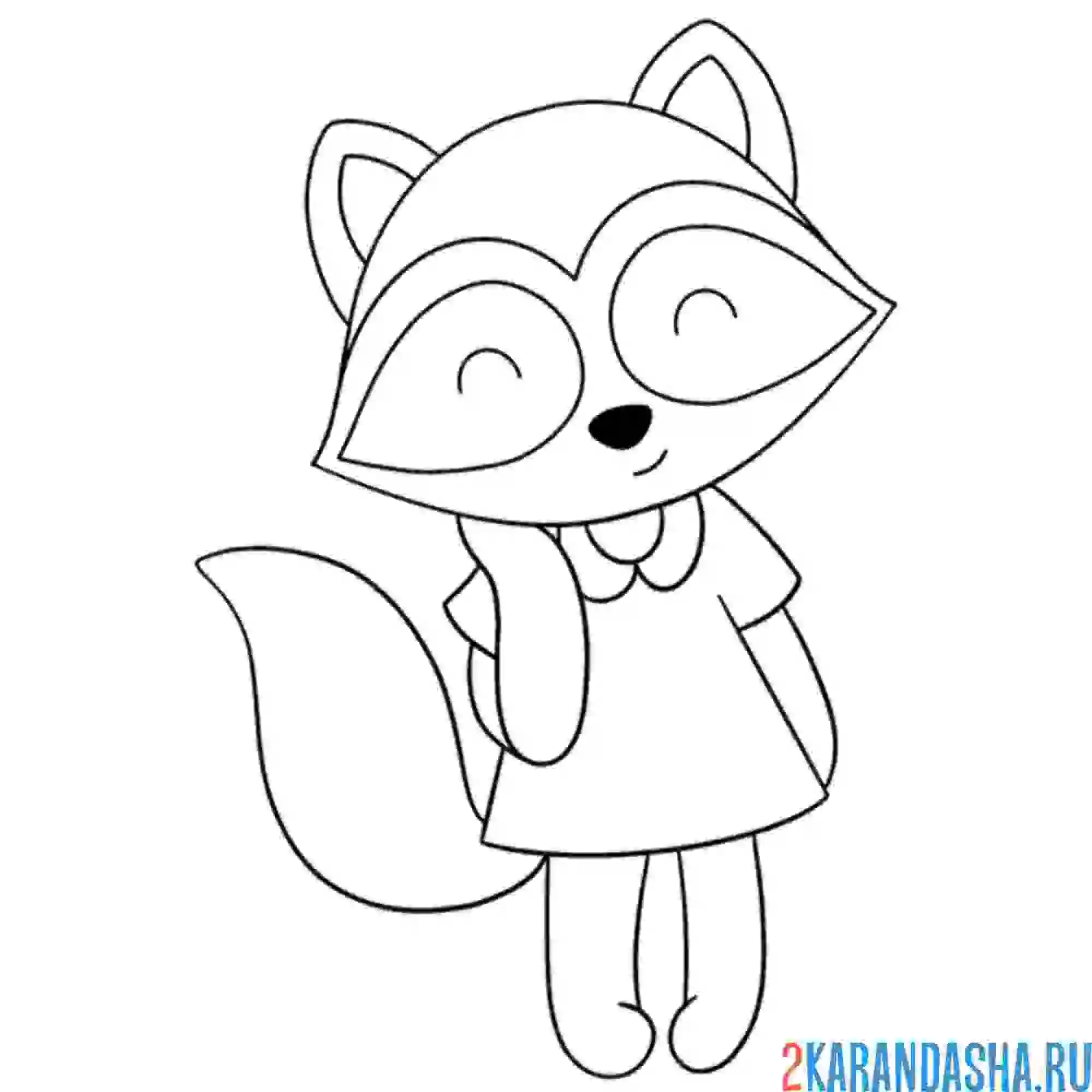 Раскраска енот девочка в летнем платье