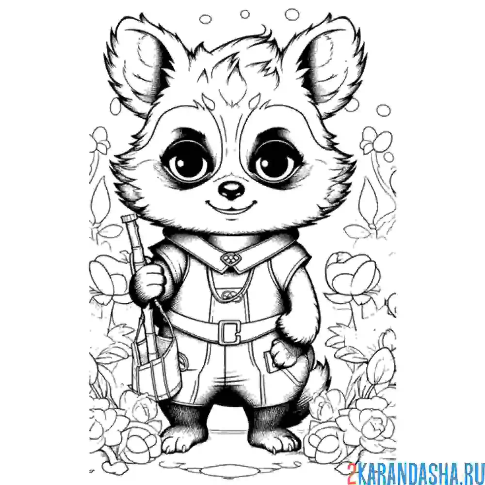 Раскраска енот в костюме