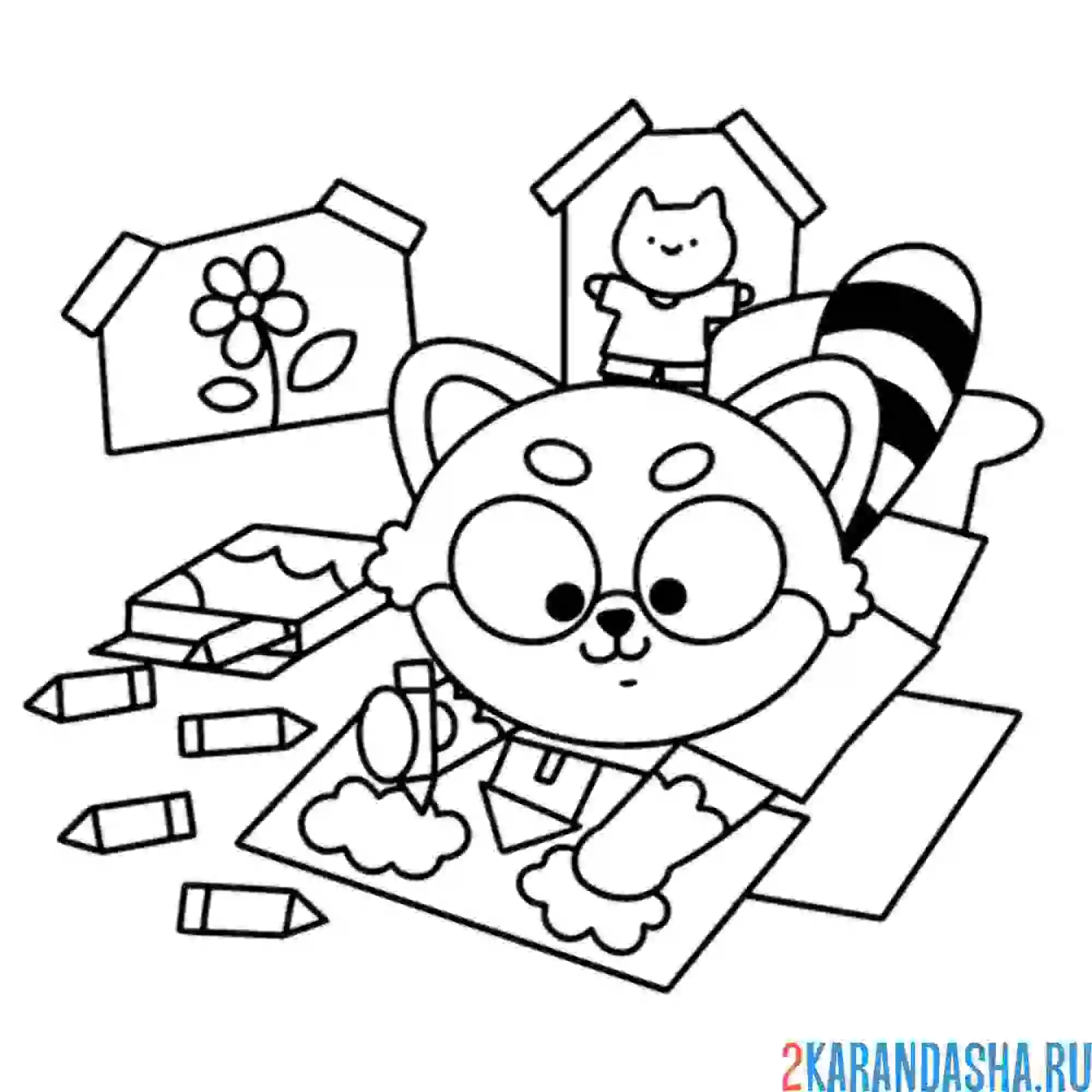 Раскраска енот рисует