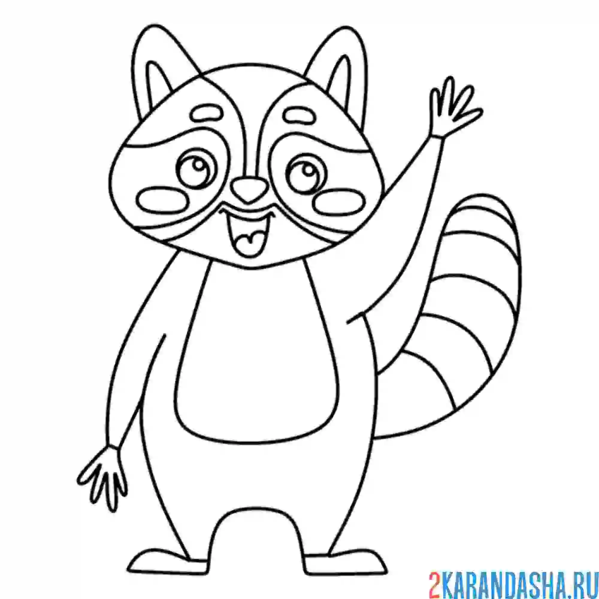 Раскраска енот здоровается лапкой