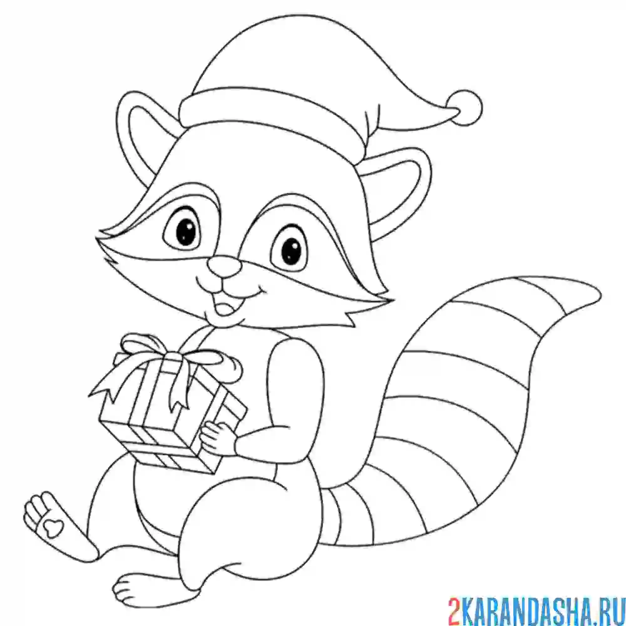 Раскраска енот на новый год
