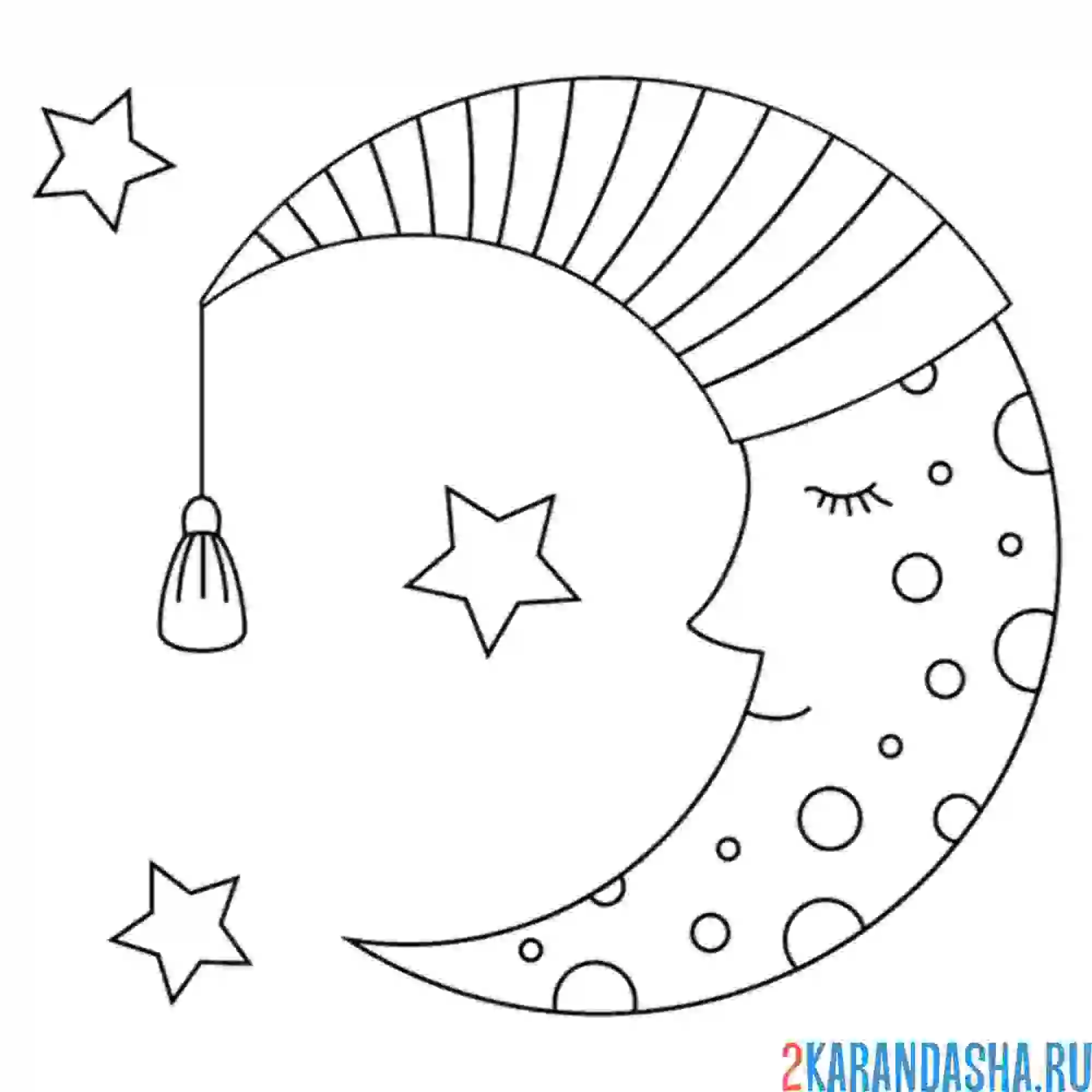 Раскраска луна в пижаме