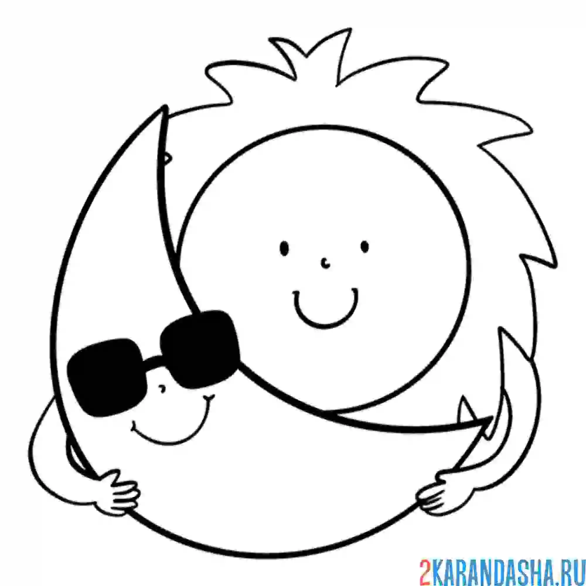 Раскраска луна в очках и солнце