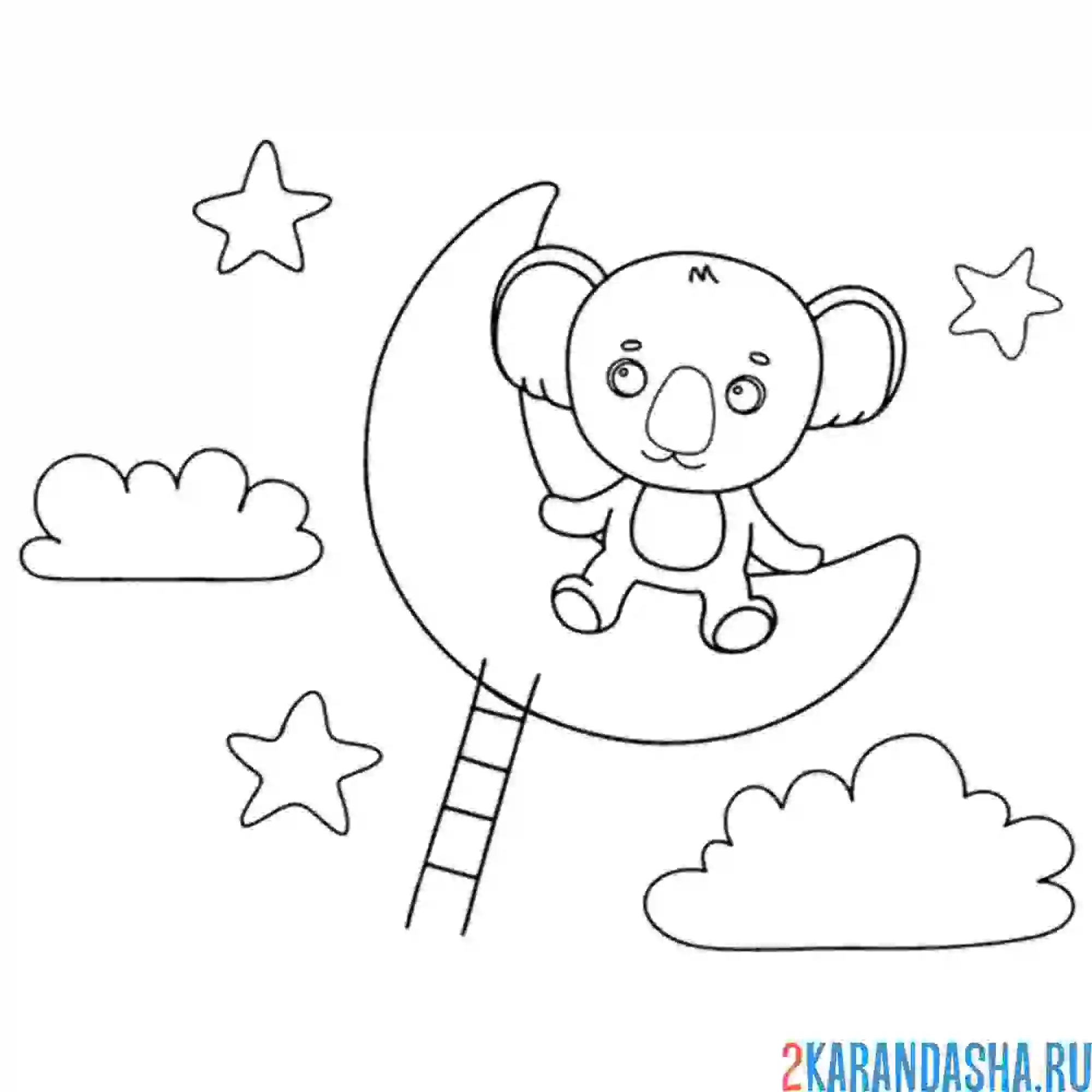 Раскраска коала на луне