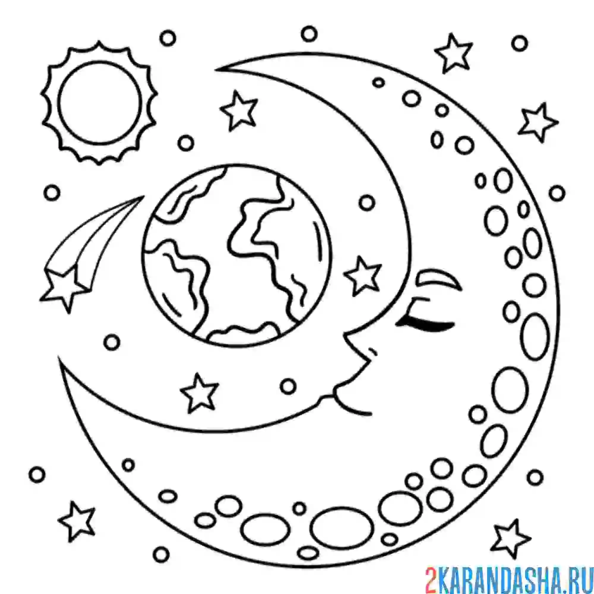 Раскраска луна растущая и планеты