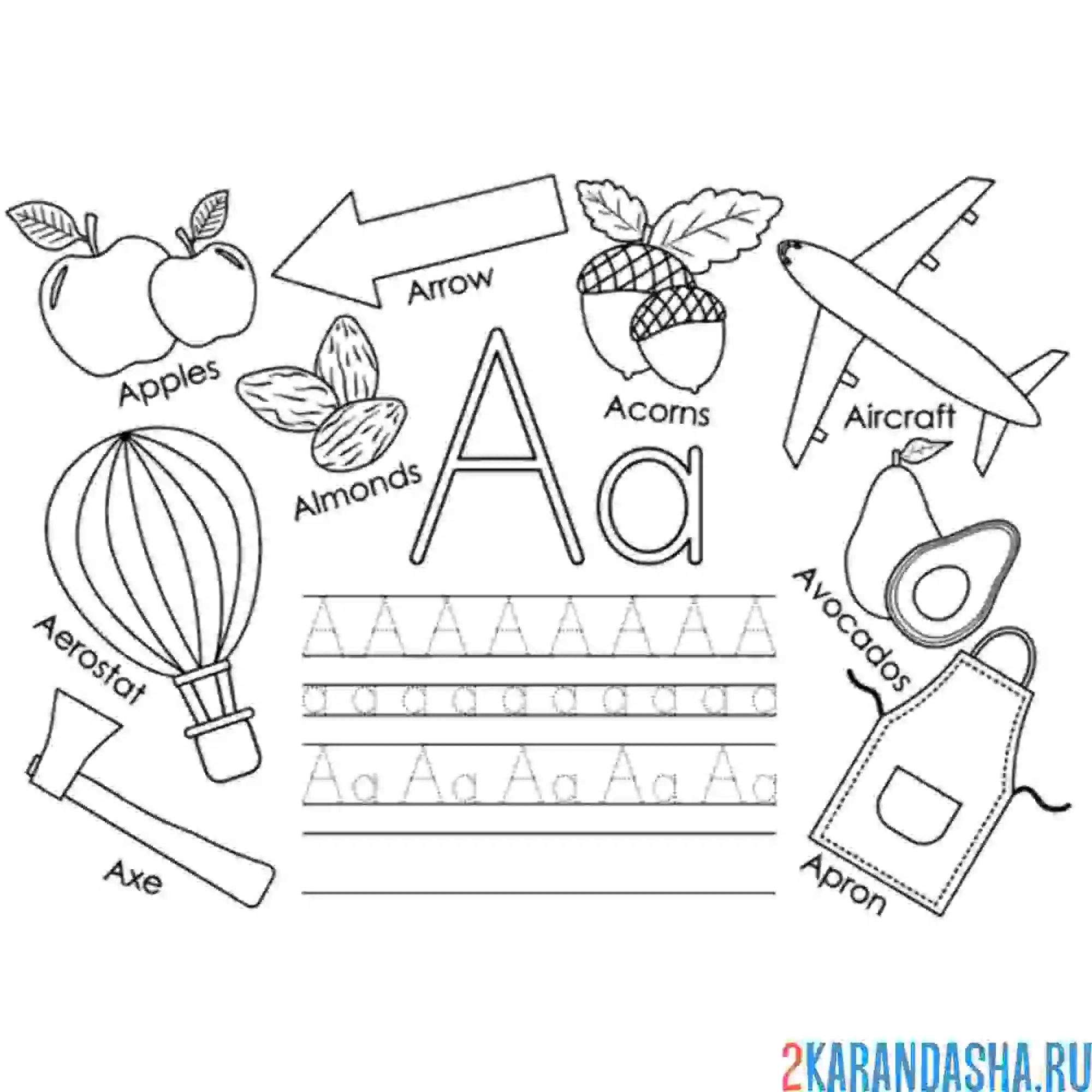 Раскраска английские прописи буква a
