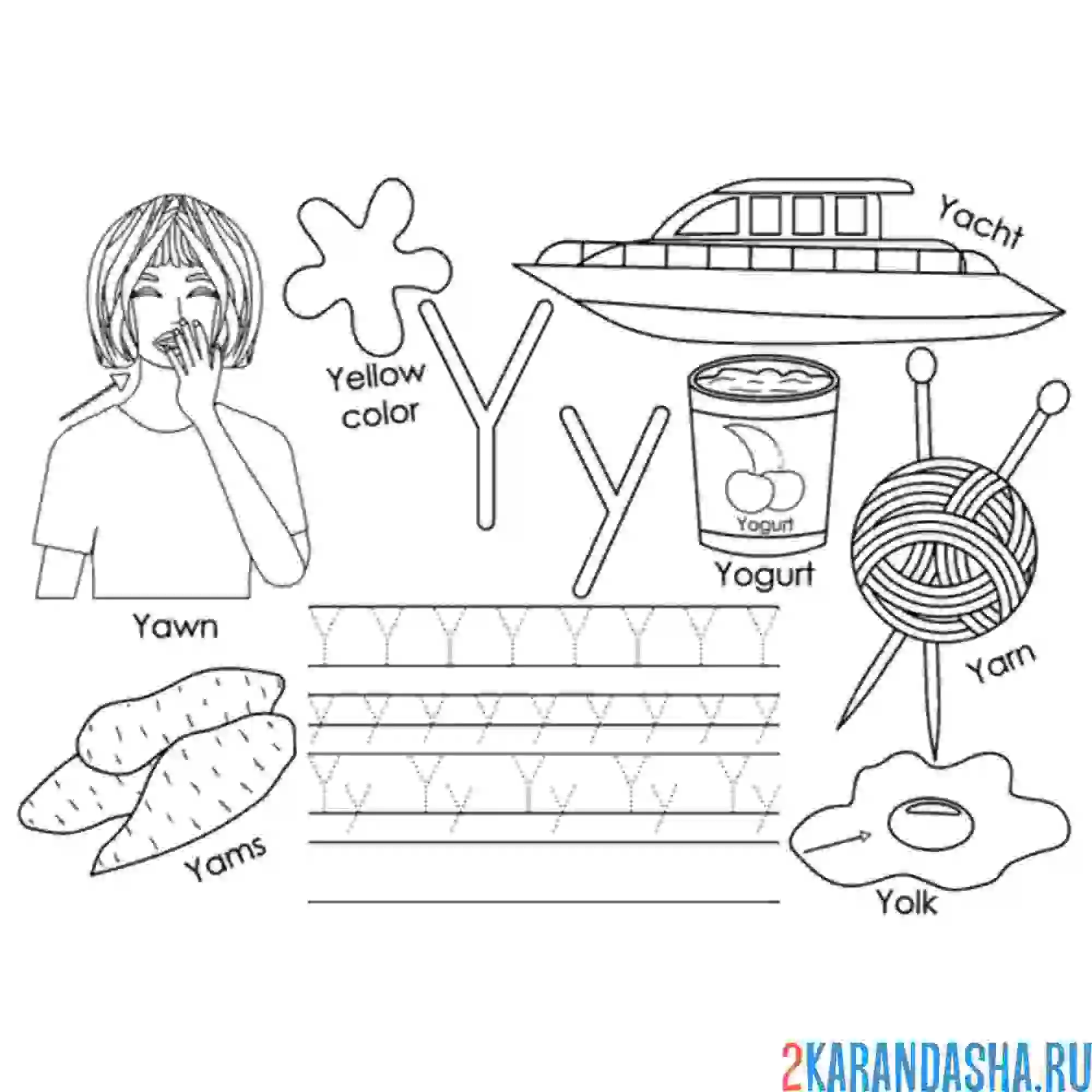 Раскраска английские прописи буква y