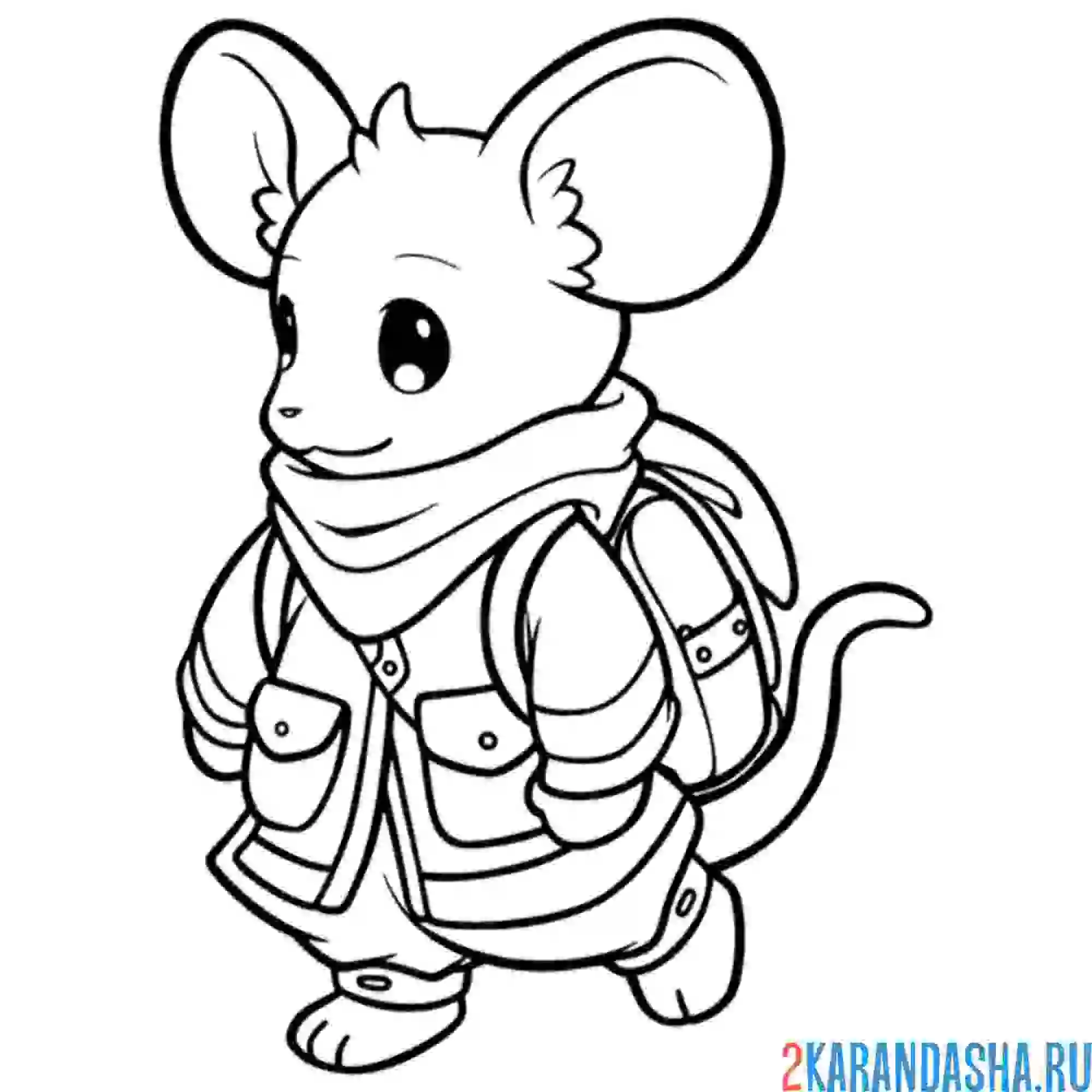 Раскраска мышь в одежде