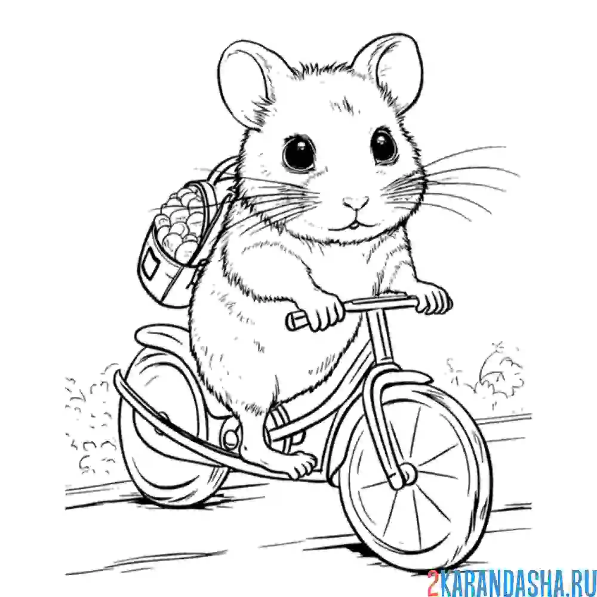 Раскраска мышонок на велосипеде
