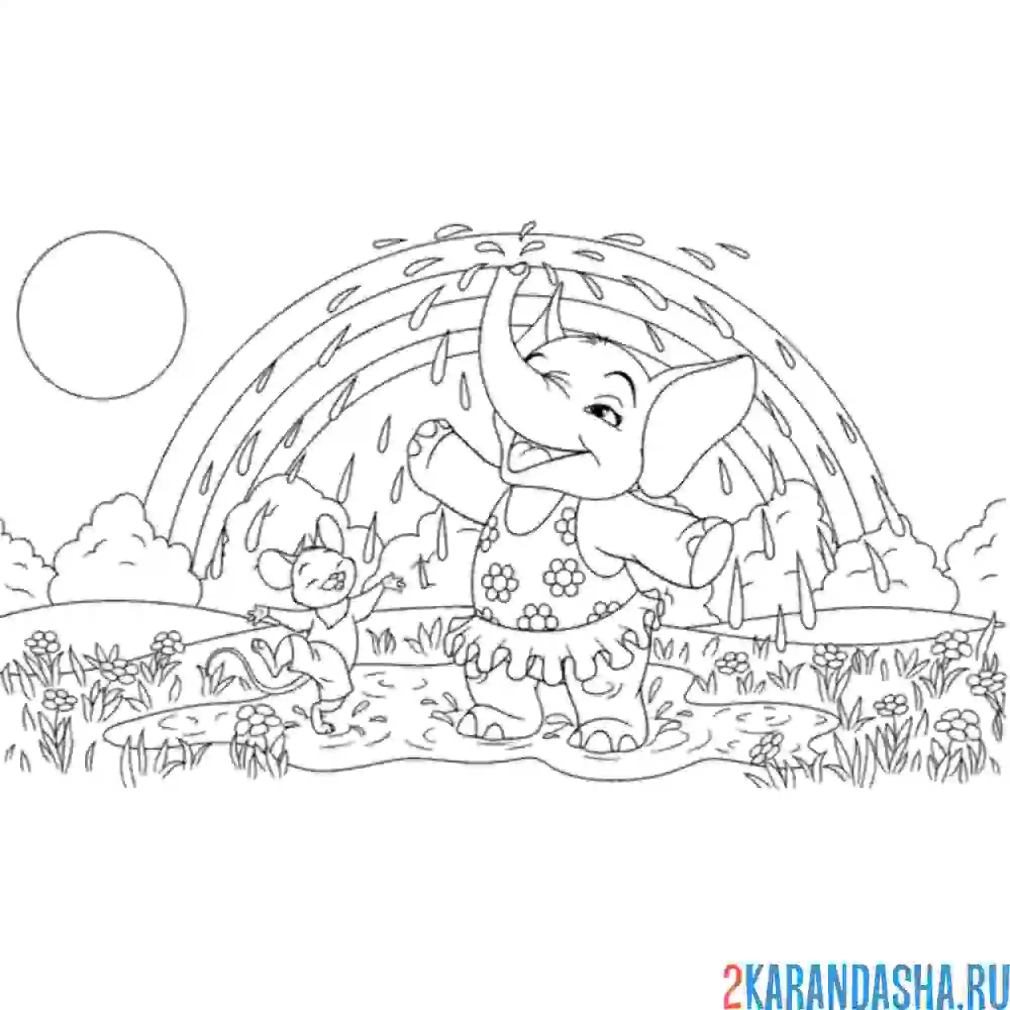 Раскраска слон и мышка