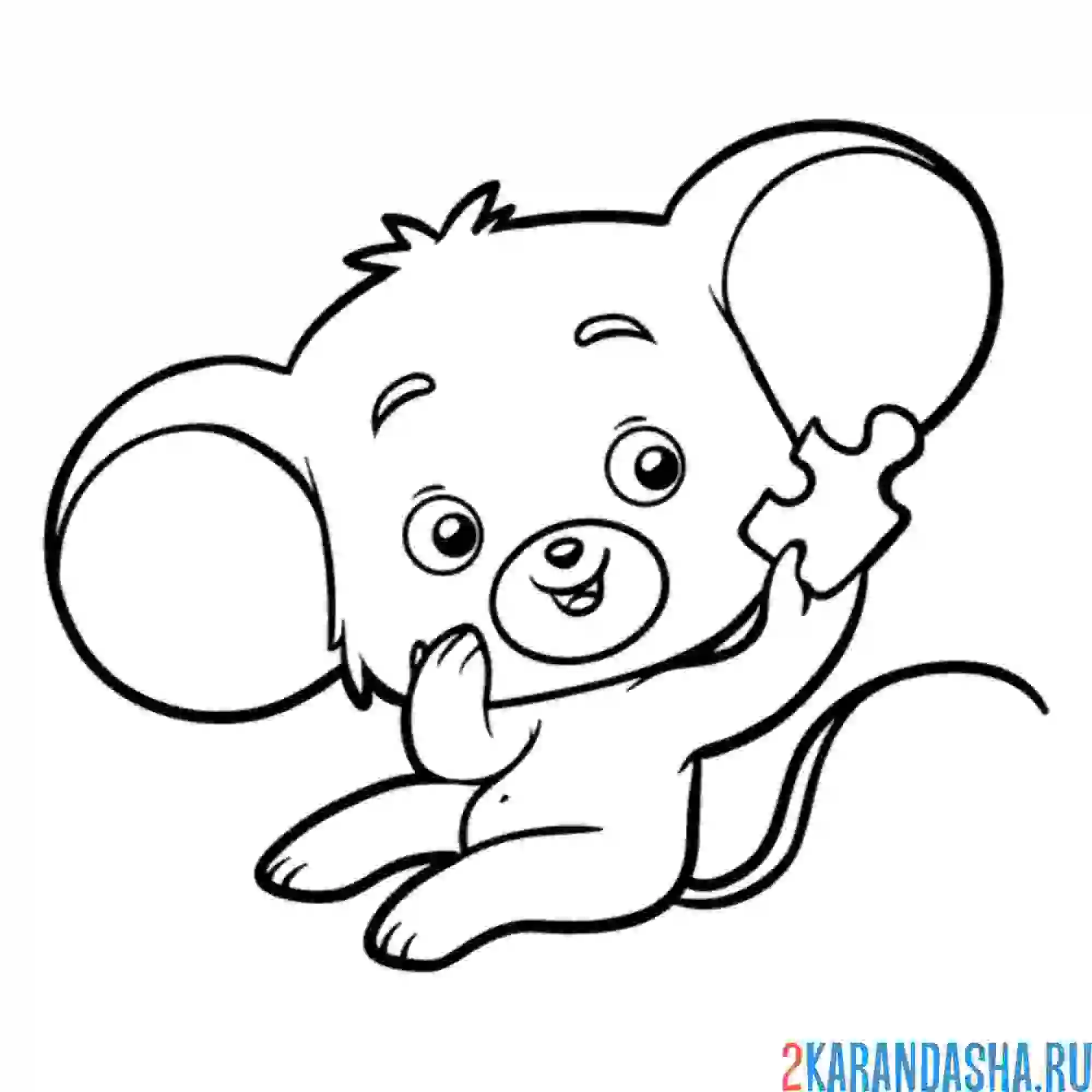 Раскраска мышь и маленький кусочек сыра