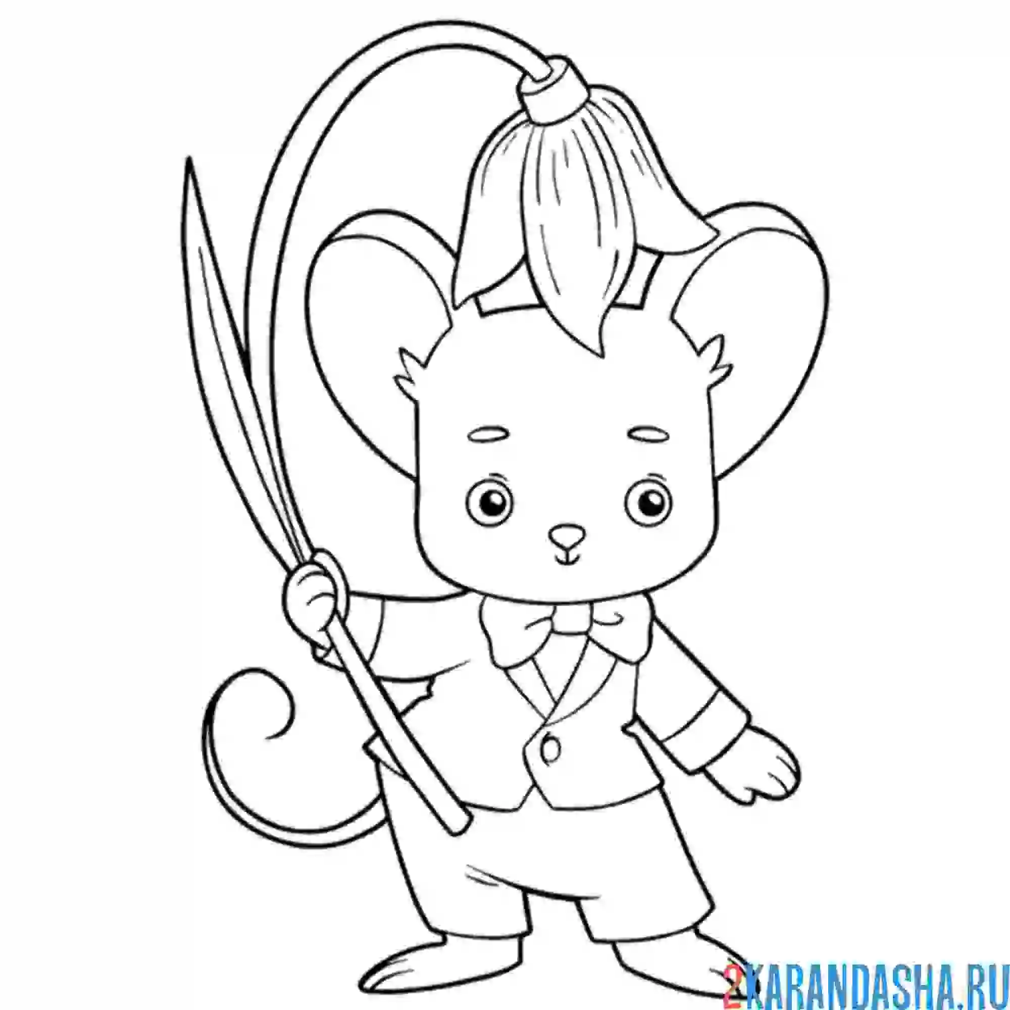 Раскраска мышь под колокольчиком